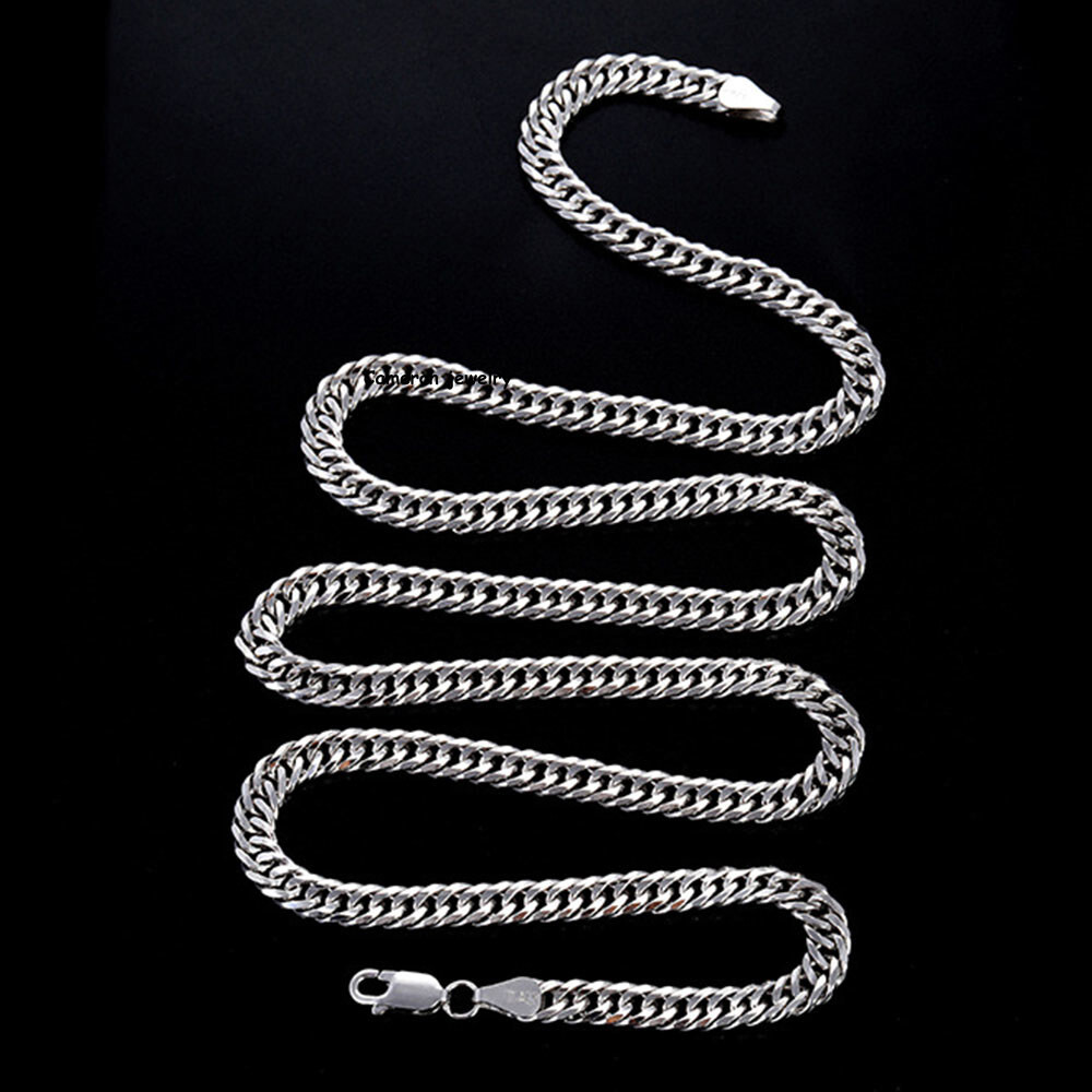 Pure S925 Sterling Silver Chain Men Women 2-5mm Cuban Curb Link Necklace 16-28in