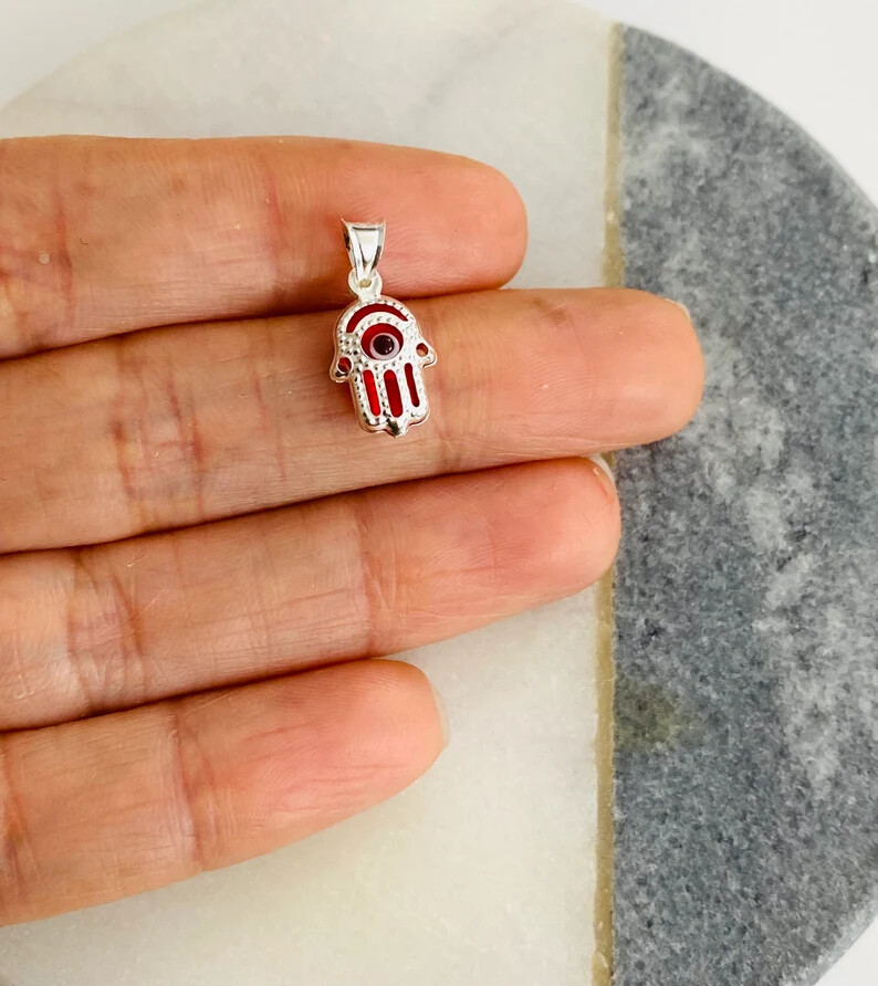 925 Sterling Silver Murano Glass 16mm Hamsa Fatima Hand Pendant- P145
