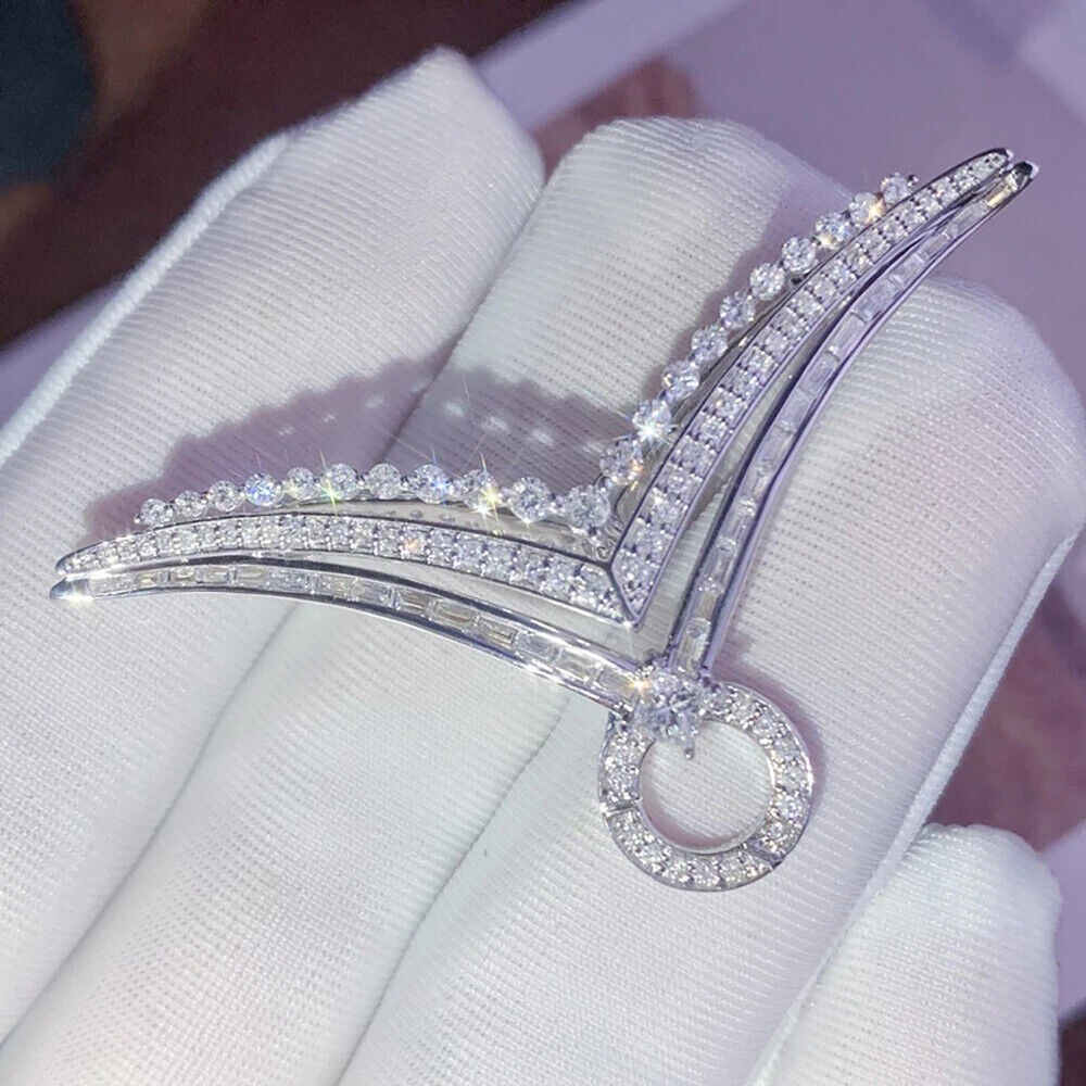 1.60Ct Round Diamond pendant Brooch Dual-purpose 14K White Gold Plated