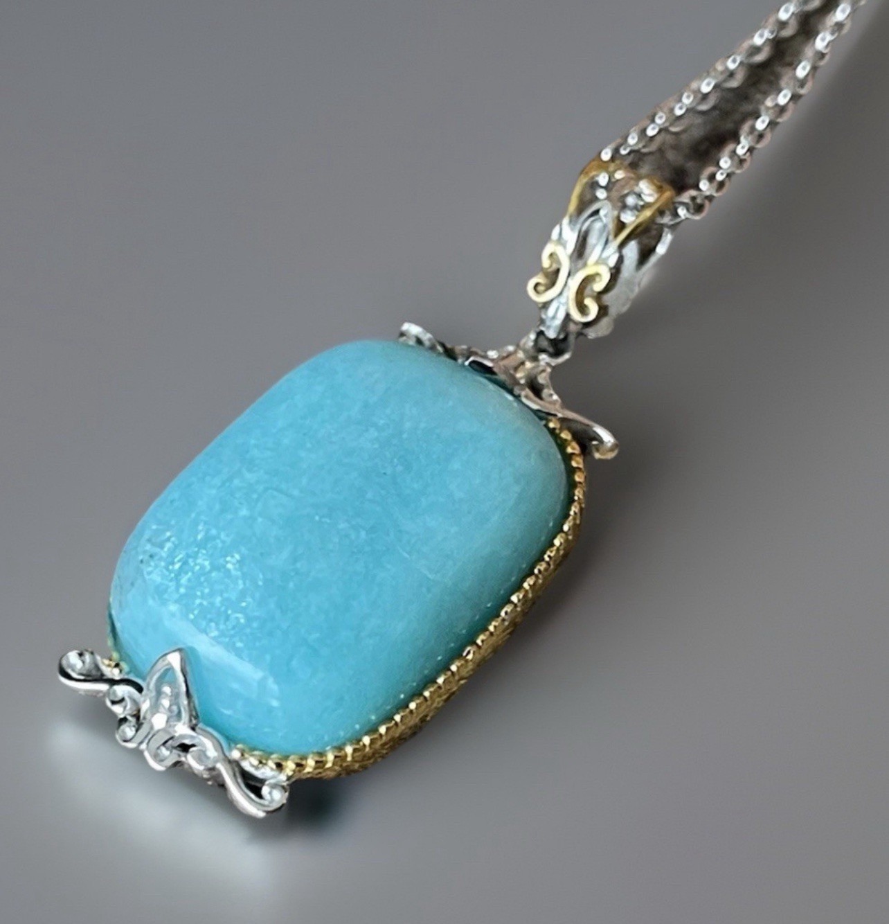 Peruvian Amazonite Cushion Cut Pendant W/Chain 925 Sterling Silver Jewelry
