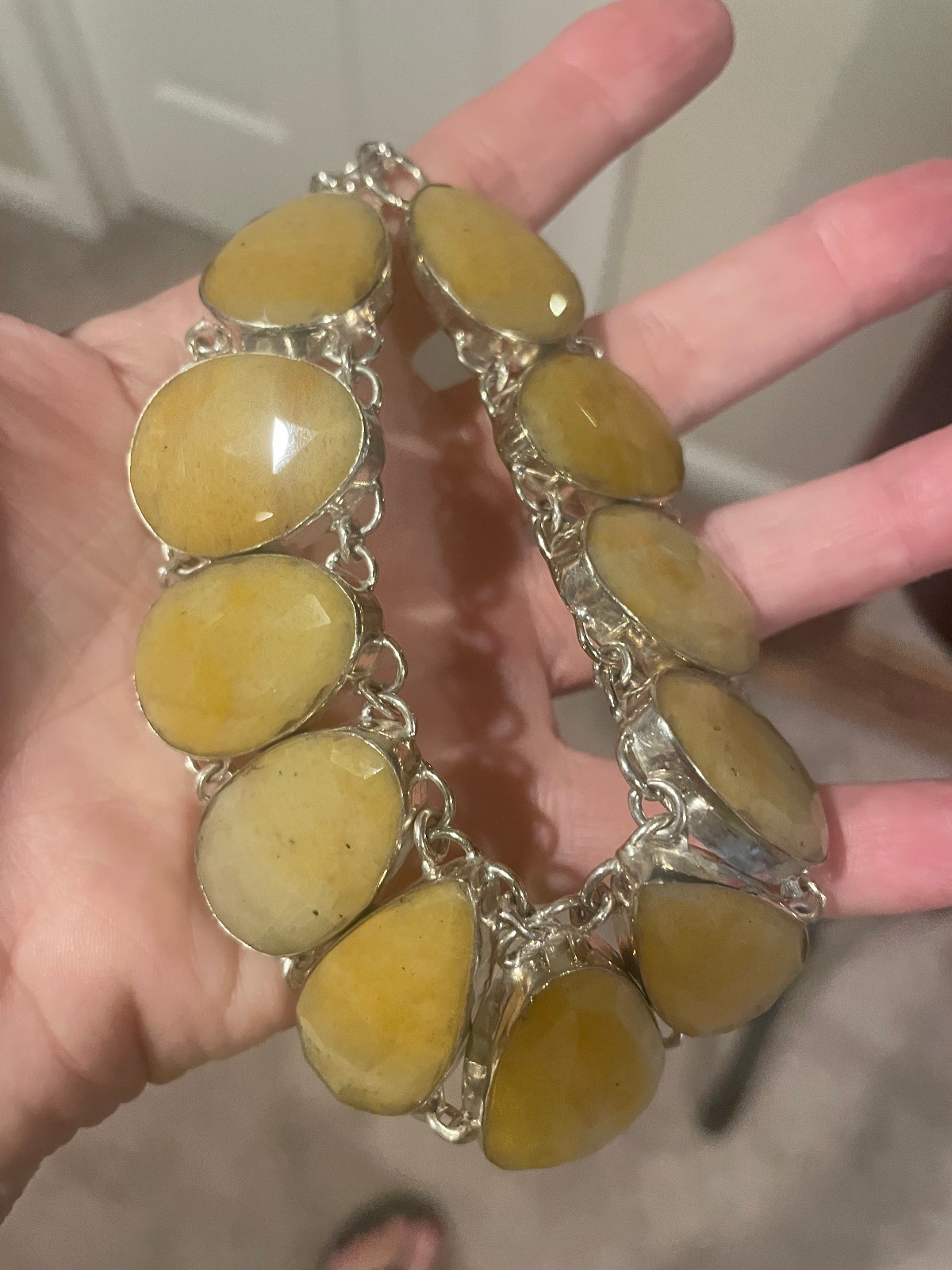 Yellow Serpentine and Sterling Silver Necklace