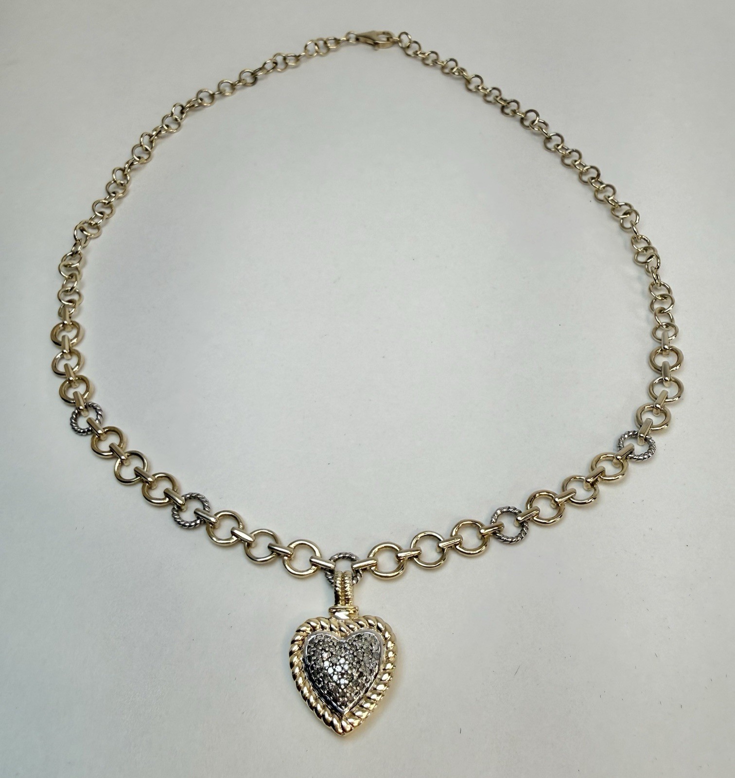 Heng Ngai 925 Sterling Silver Vermeil Pendant Necklace Pave Diamond Heart 16.75”