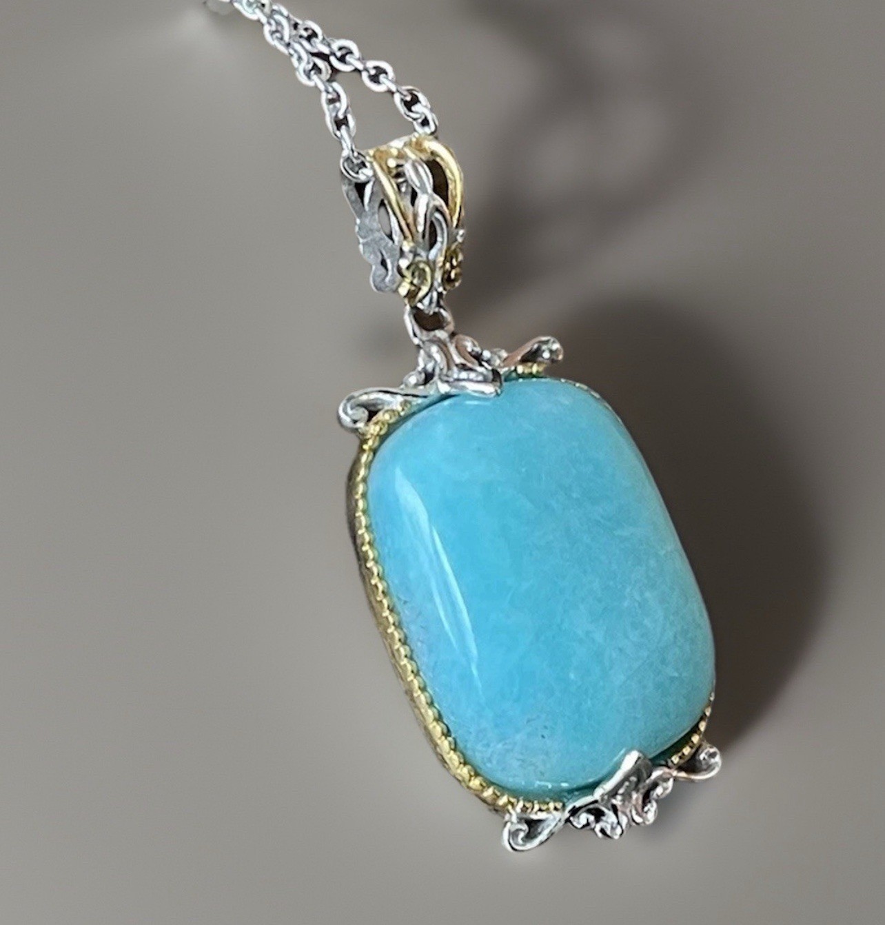 Peruvian Amazonite Cushion Cut Pendant W/Chain 925 Sterling Silver Jewelry