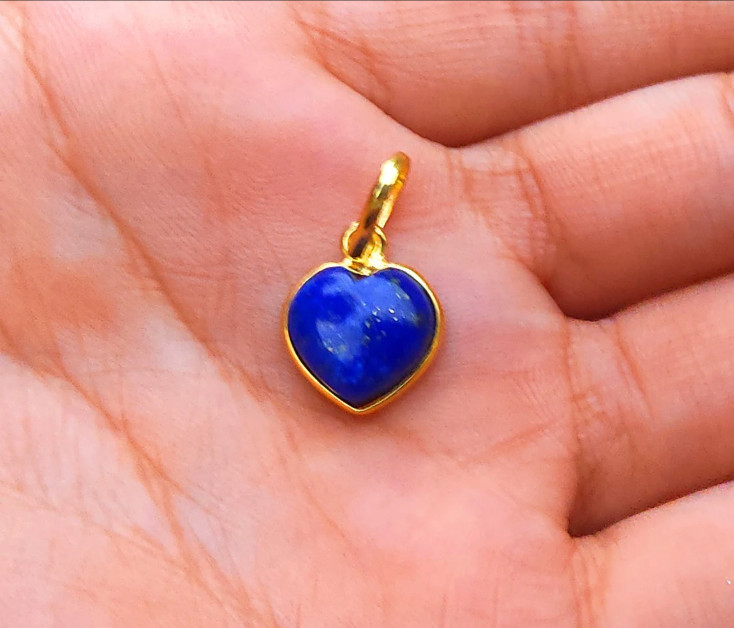 Lapis Lazuli Gold Heart Charm ,18K Yellow Gold Charm Pendant , Dainty Pendent.