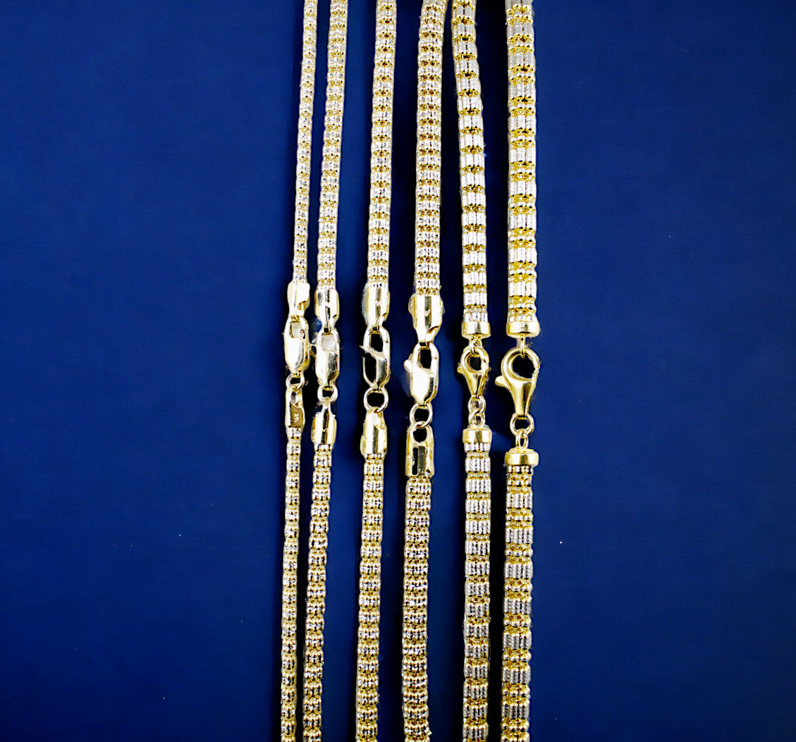 14K Yellow Gold SOLID Ice Link Pave Necklace Bracelet Chain Gold 2mm-5mm 7″-30″