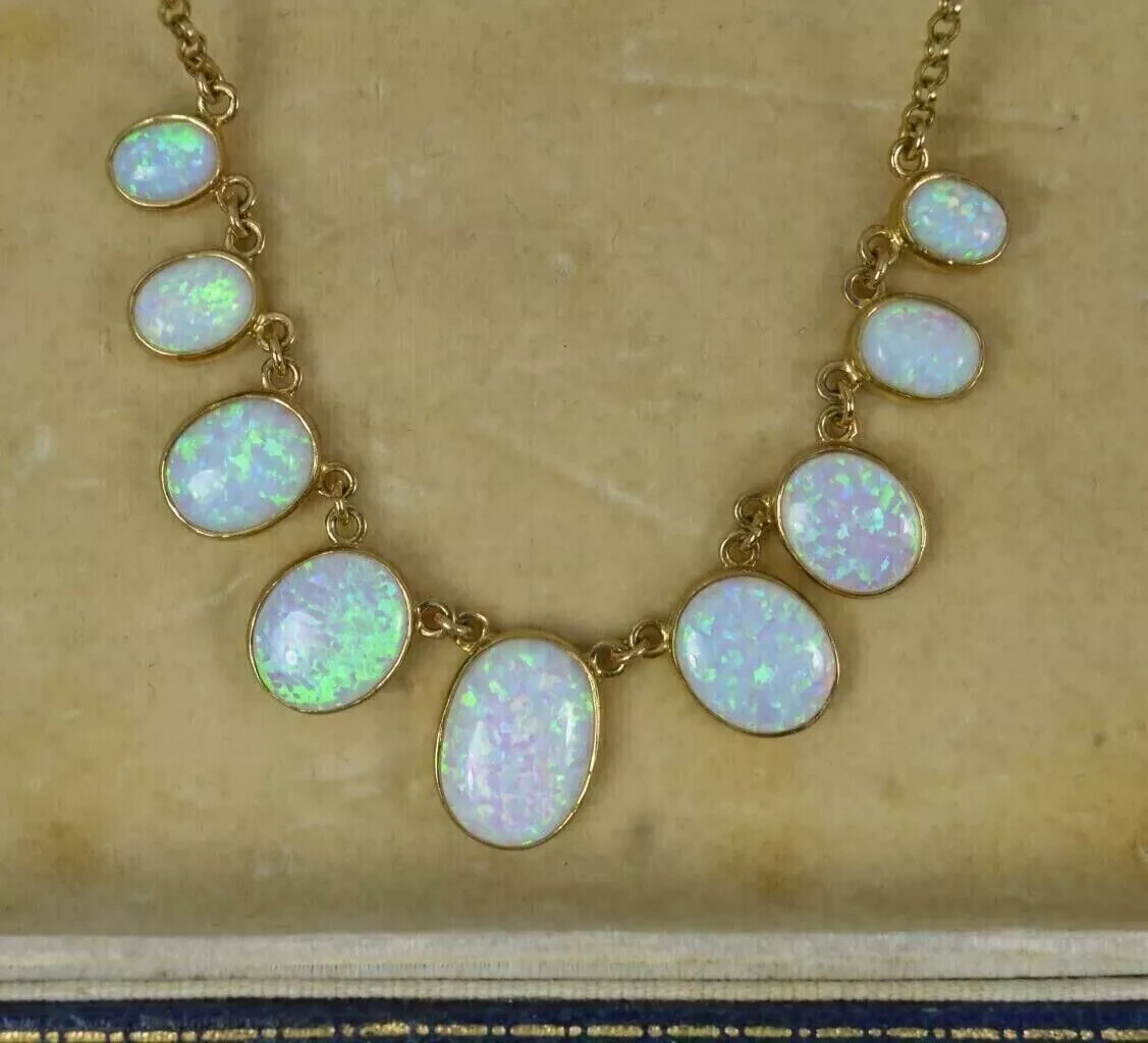 15 Ct Oval Fire Opal Women’s Wedding Tennis Necklace 14K Yellow Gold Plated
