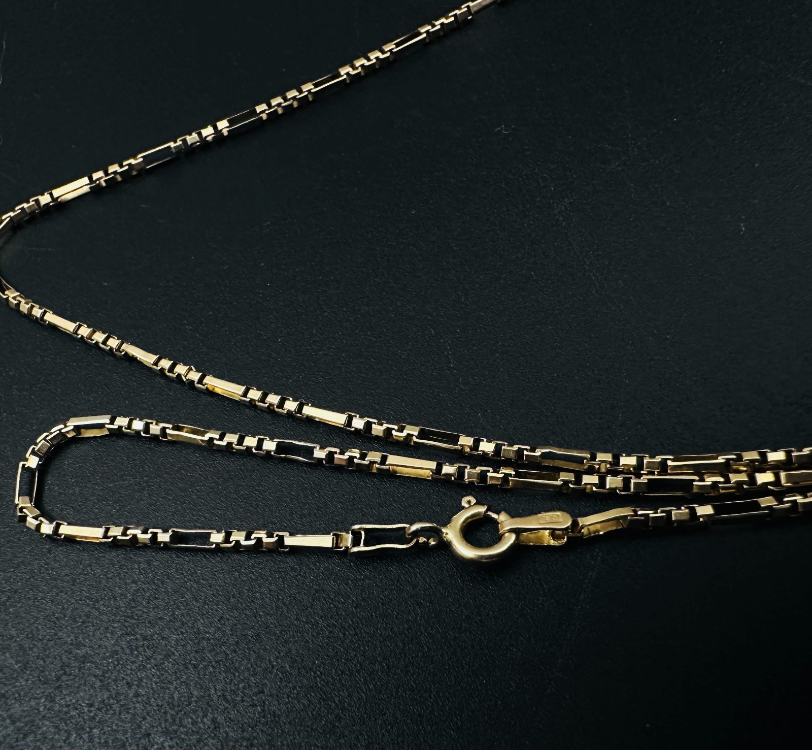 Solid 14K Yellow Gold Figaro Box Link Hybrid Chain Necklace 1.4mm, 24 1/2″, 5.6g