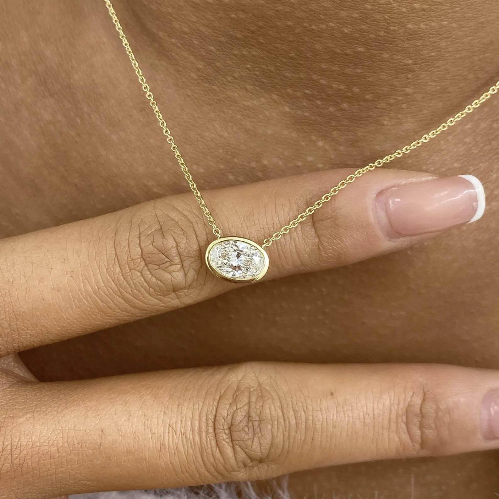 1Cts IGI Oval Pendant 14K Yellow Gold Necklace Lab Grown CVD Diamond Wedding