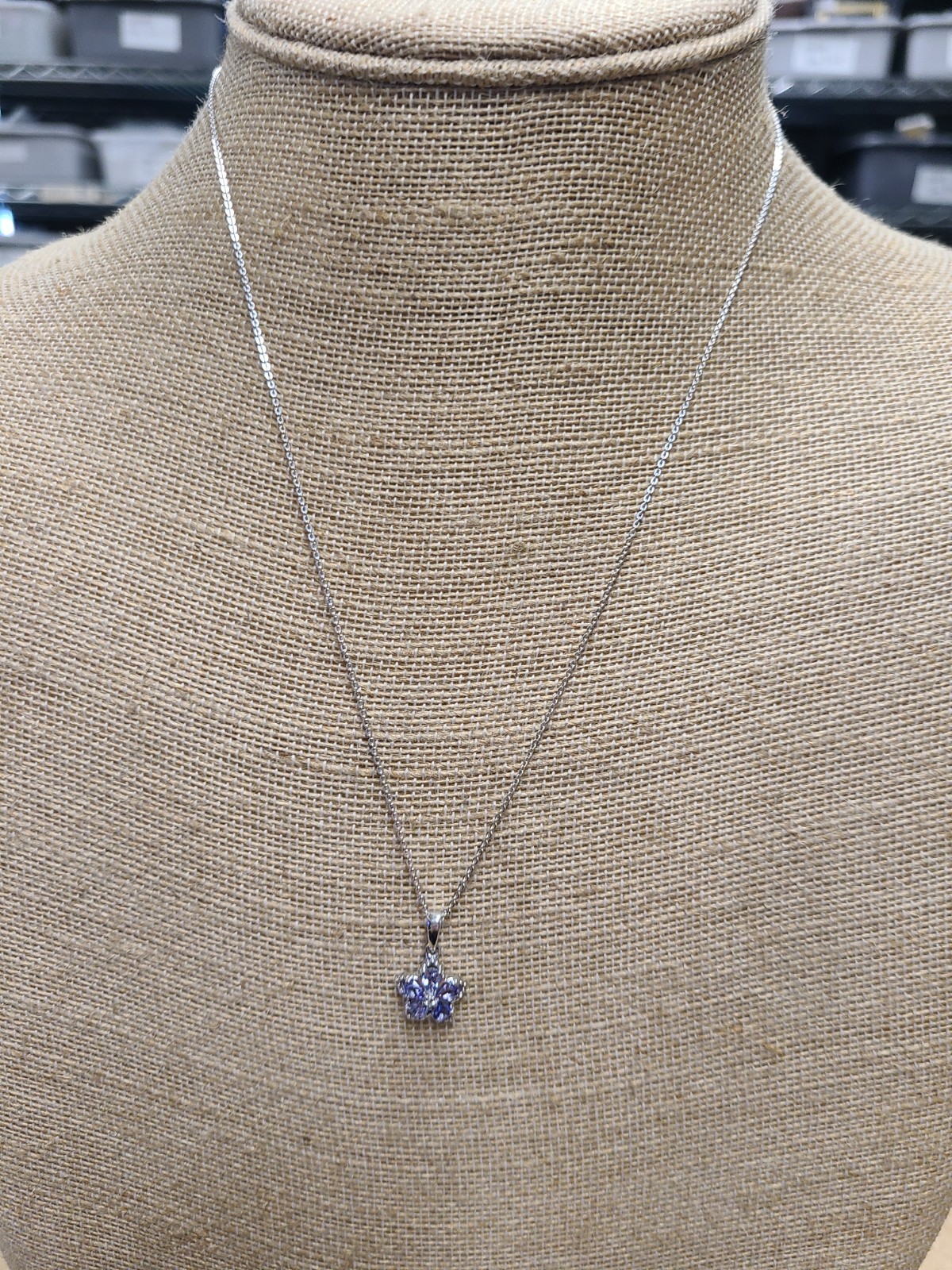 D’Joy Tanzanite/ Moissanite 0.75 ctw Floral Bloom Pendant Necklace Sterling 20″
