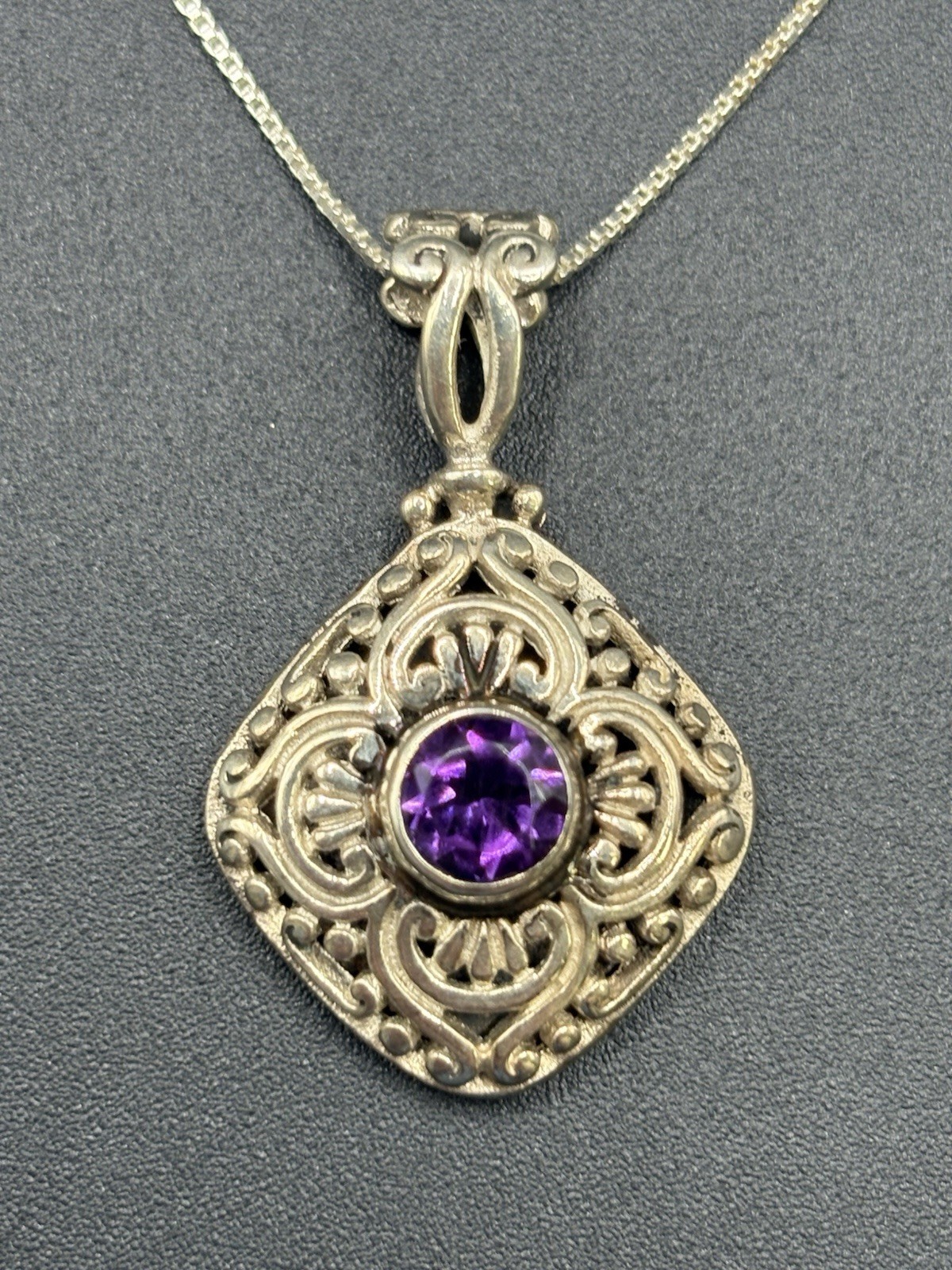 24″ Sterling Silver Amethyst Pendant 9 Grams 925 D7
