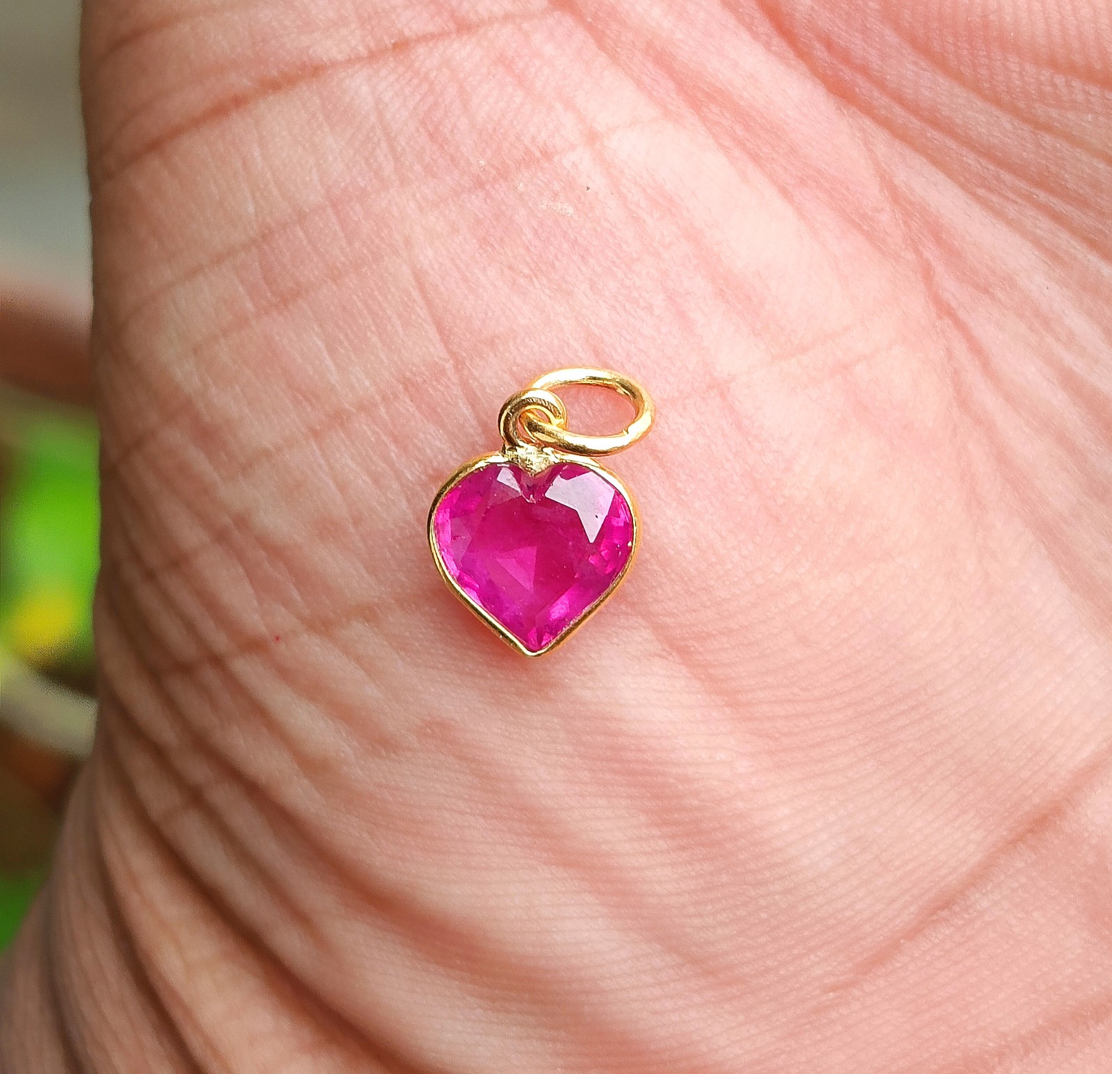 Natural Ruby Heart Gold Charm, 18k Solid Gold Charm Handmade Necklace Pendant