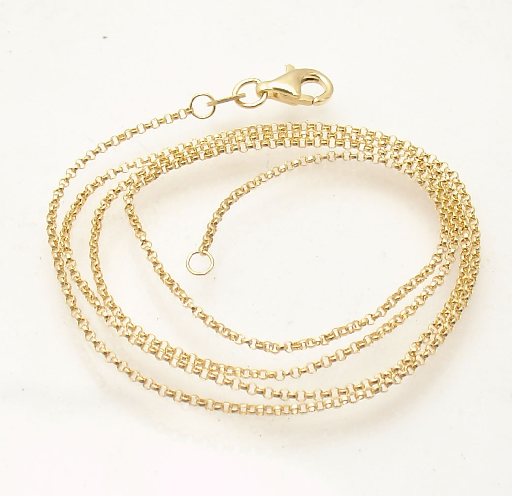1.1mm Diamond Cut Rolo Chain Necklace Lobster Clasp Real Solid 14K Yellow Gold