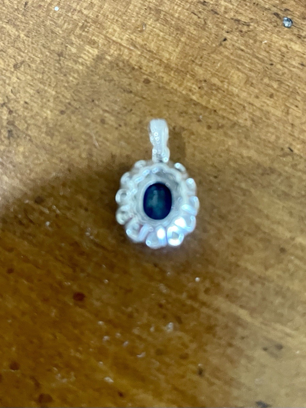 Beautiful Dark Blue Sapphire Pendant With Pave Diamonds White Gold Setting