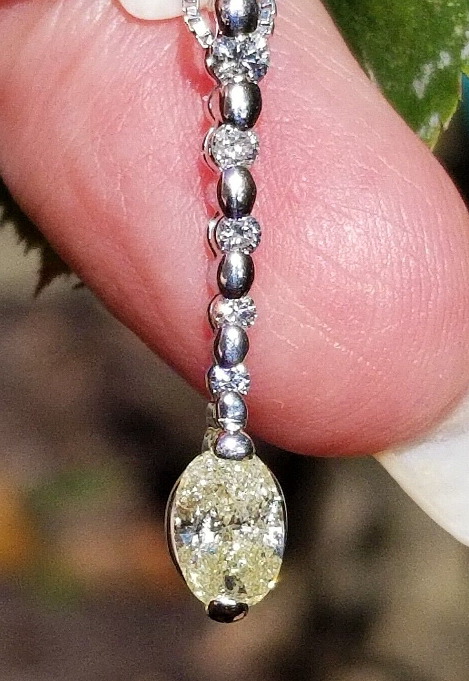 Fancy Light Yellow Oval Diamond Solitaire Platinum Pendant Necklace 16″