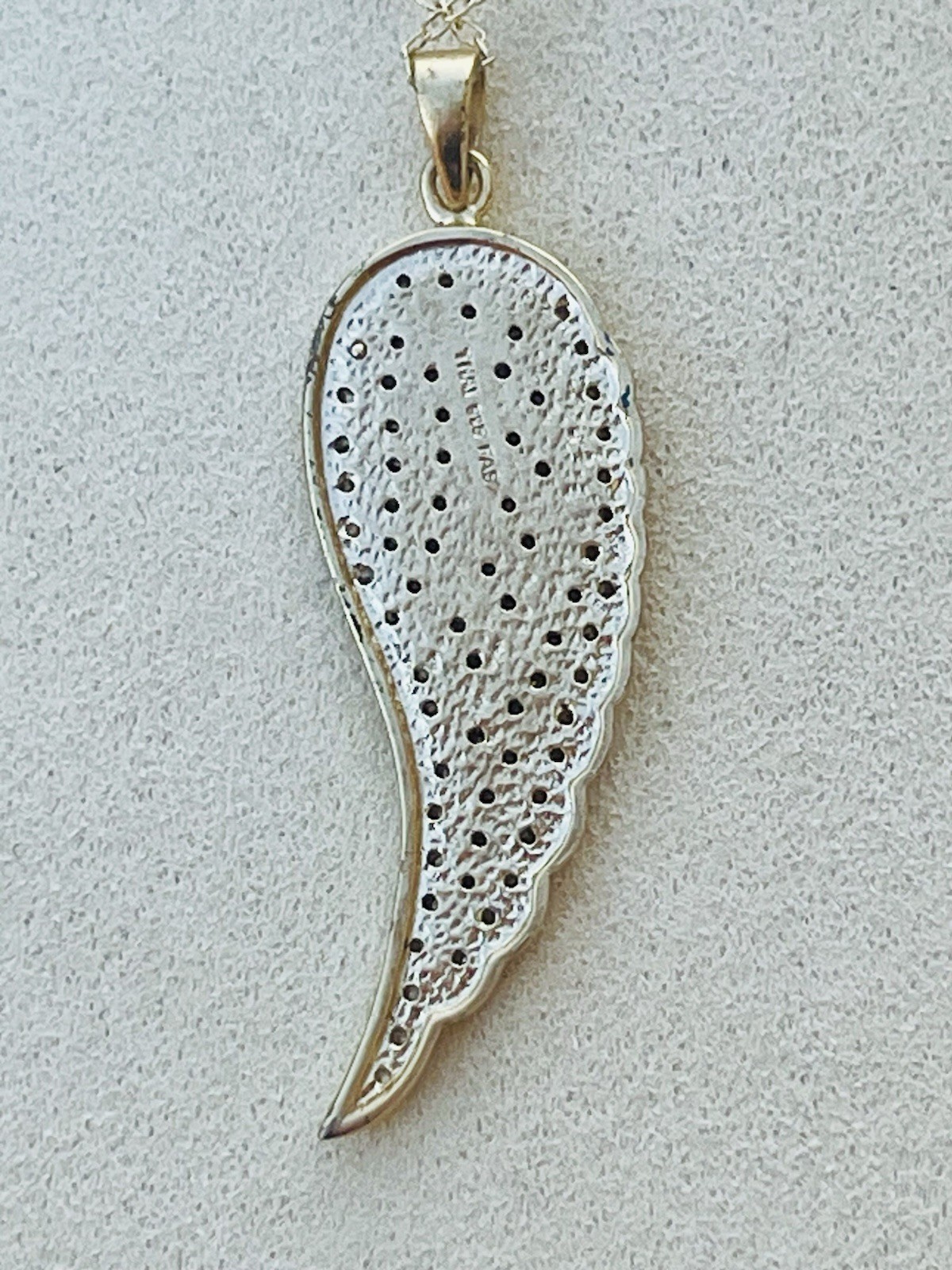 Designer FAS Gold Vermeil Over 925 Sliver White Gemstone Wing Pendant Necklace