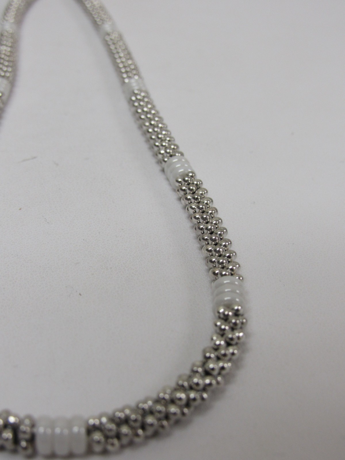 Designer LAGOS Sterling Silver 5mm White Ceramic Caviar Beaded Necklace