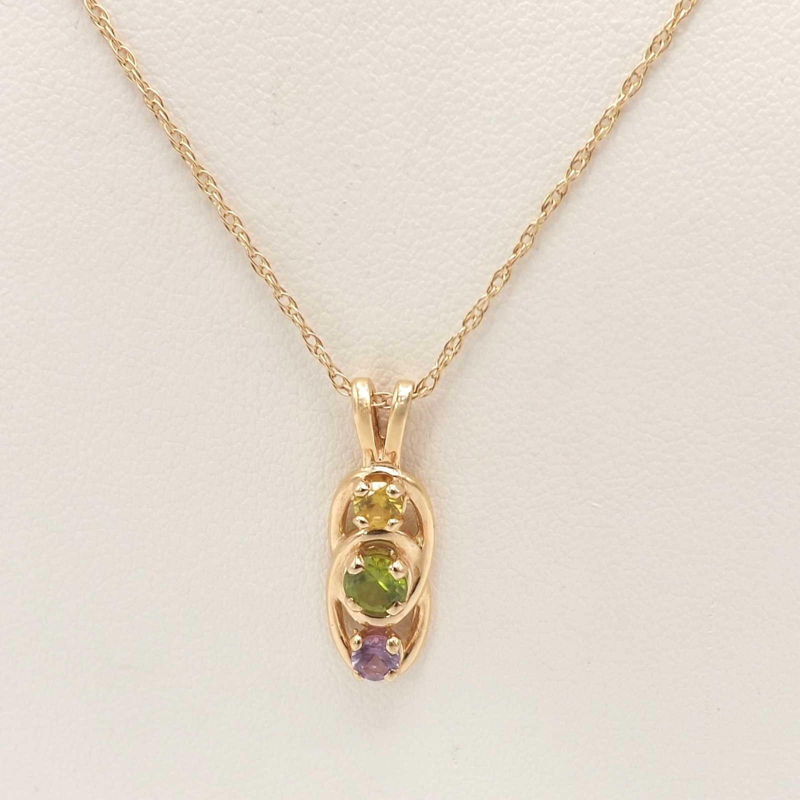 14k Gold 3 Stone Mothers Grandmothers Infinity Necklace Charm Pendant 21in