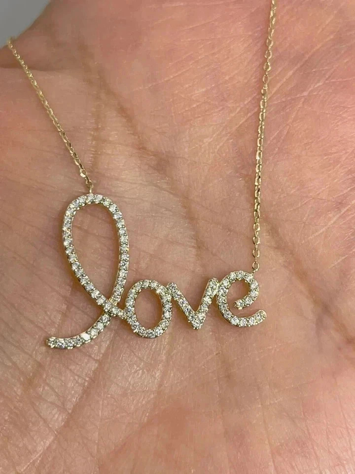 Round Cut Lab Created Diamond Women’s Love Pendant 14K Yellow Gold Plated