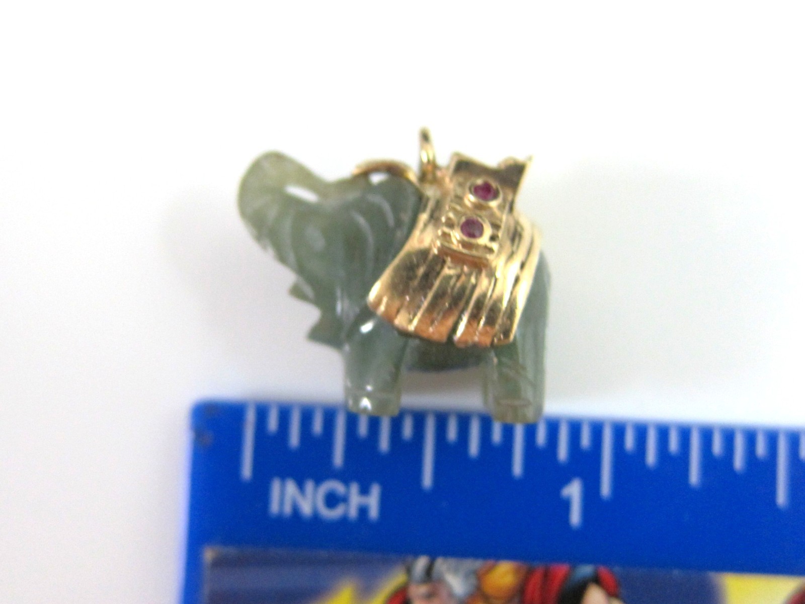 Nephrite Jade Elephant w/ 14kt Yellow Gold & Ruby Detail
