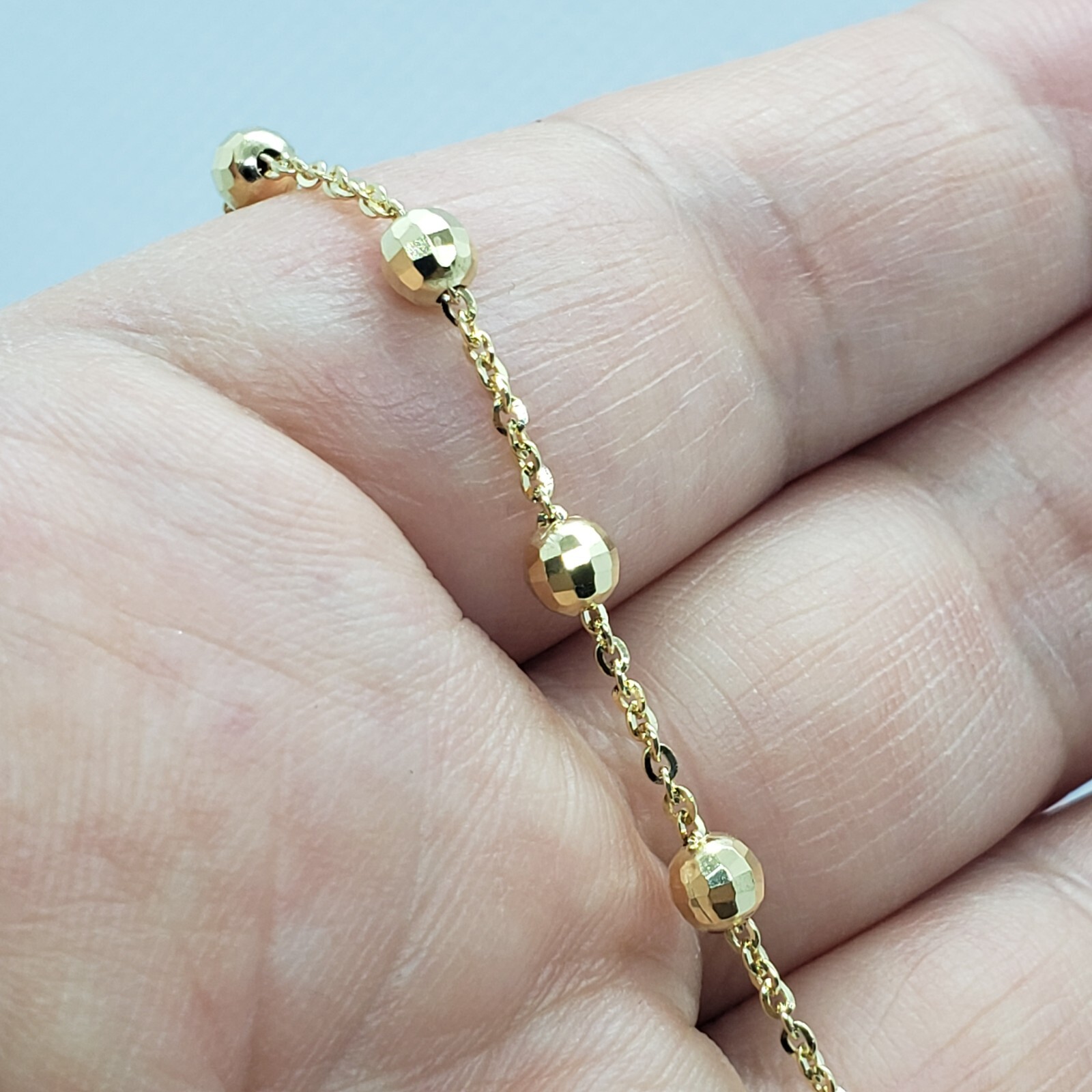 14K Solid Yellow Gold Station Ball Bead Rolo Bracelet Anklet 2mm 4mm 7″ 10″