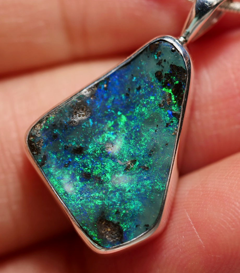 Australia Natural Queensland Solid Boulder Opal Silver 925 Pendant Hallmark