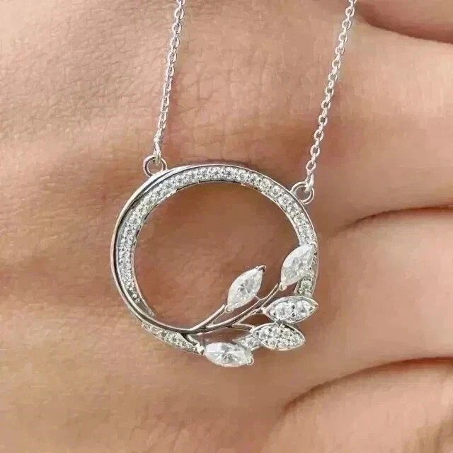 2.20Ct Round Cut Real Moissanite Women’s Circle Pendant 14K White Gold Plated