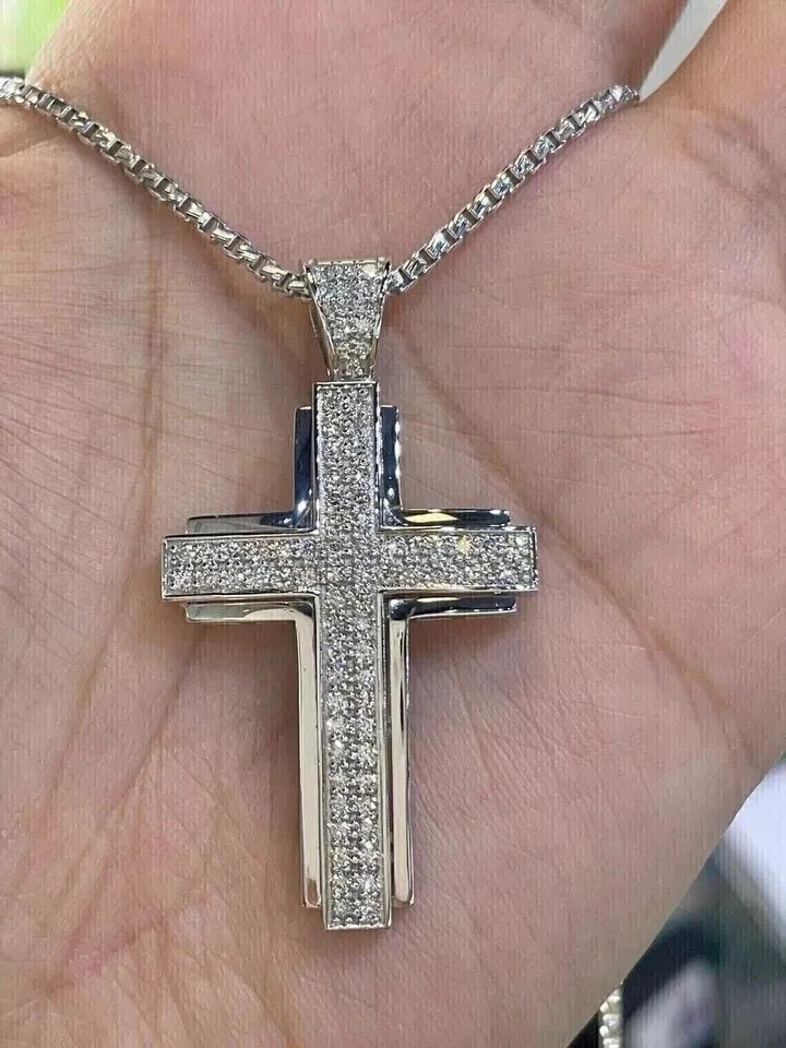 2Ct Round Cut Lab Created Diamond Men’s Cross Charm 925 Sterling Silver Pendant