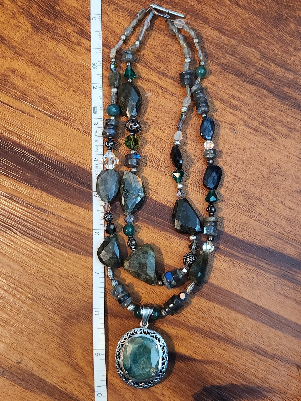 Hand Cut Rock Crystal Smoky Green Blue Quartz Necklace Sterling 925 Classy Beads