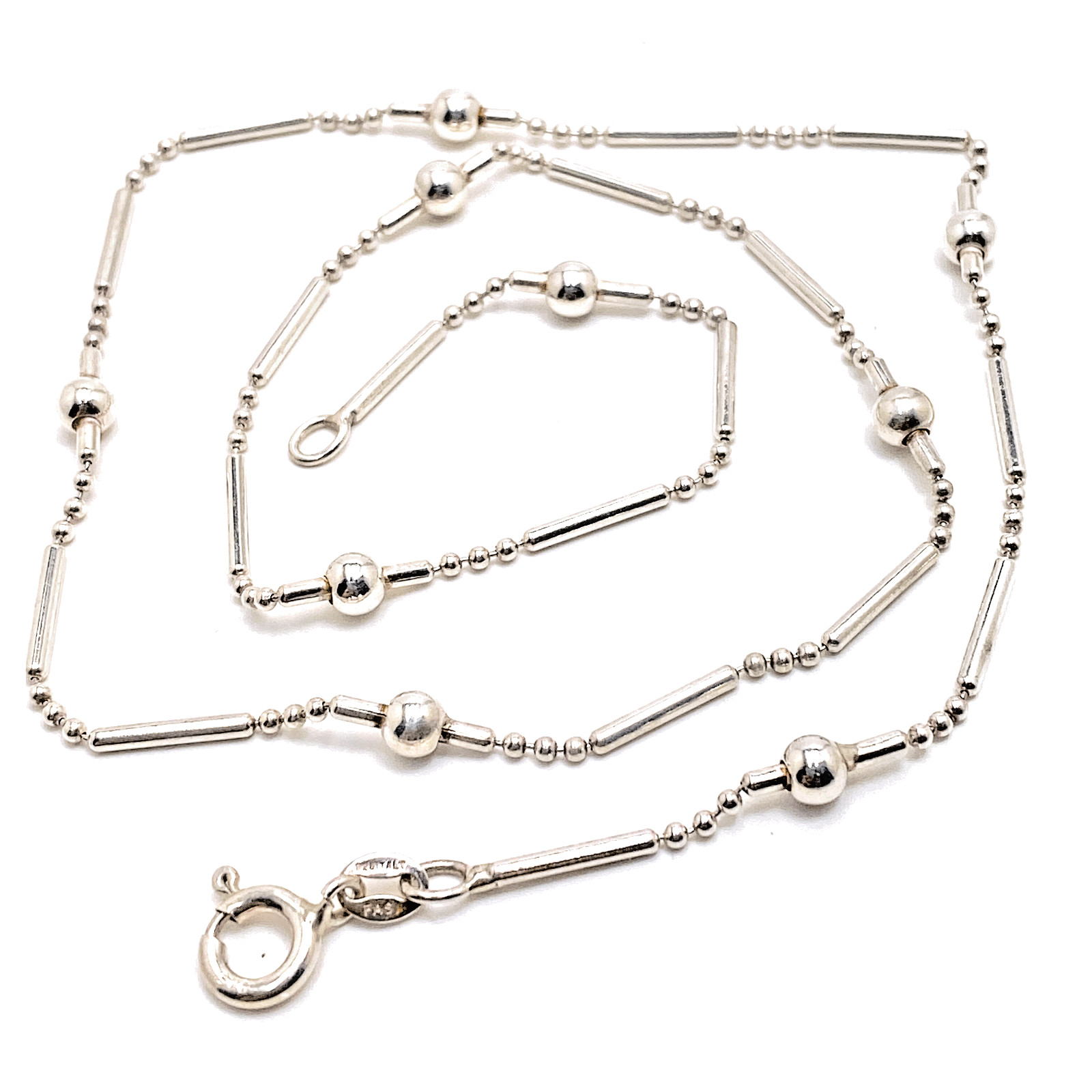 Sterling Silver Necklace Dot Dash Chain Bead Ball Signed FAS ITALY 18 In