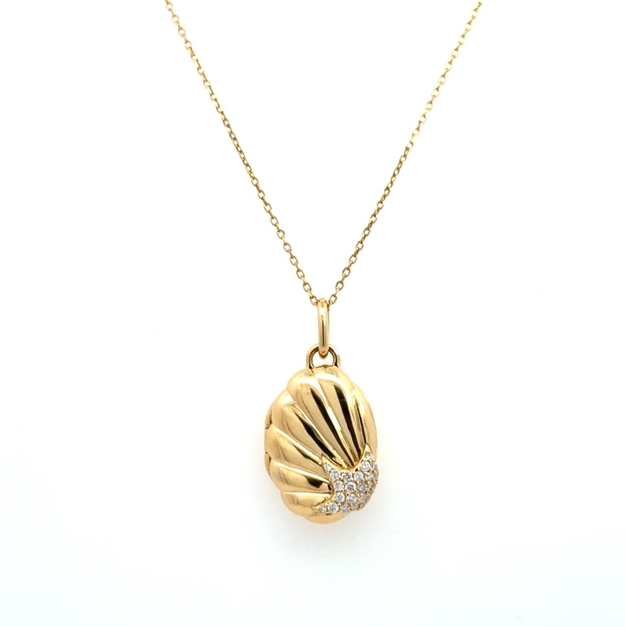 Monica Rich Kosann Neptune Shell Pavé Diamond Locket 18KT Gold Necklace