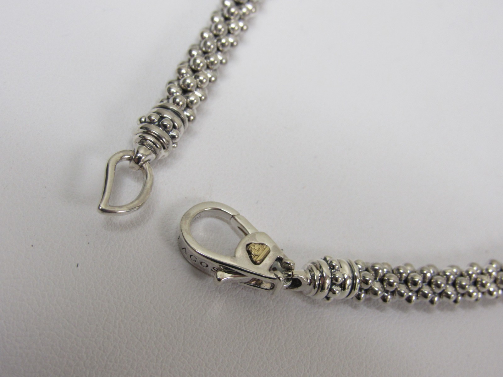 Designer LAGOS Sterling Silver 5mm White Ceramic Caviar Beaded Necklace