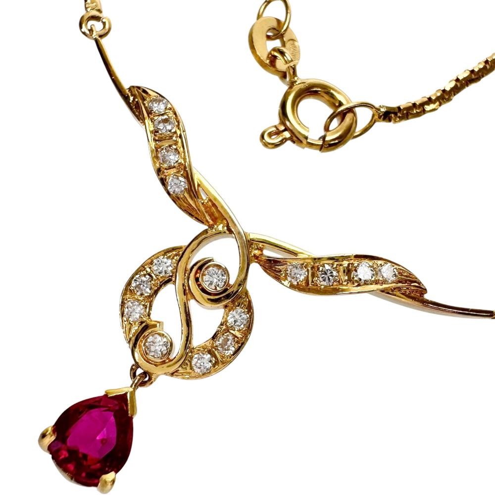 UNOAERRE Ruby diamond Necklace K18 Gold 5.0g 16.3″ Women