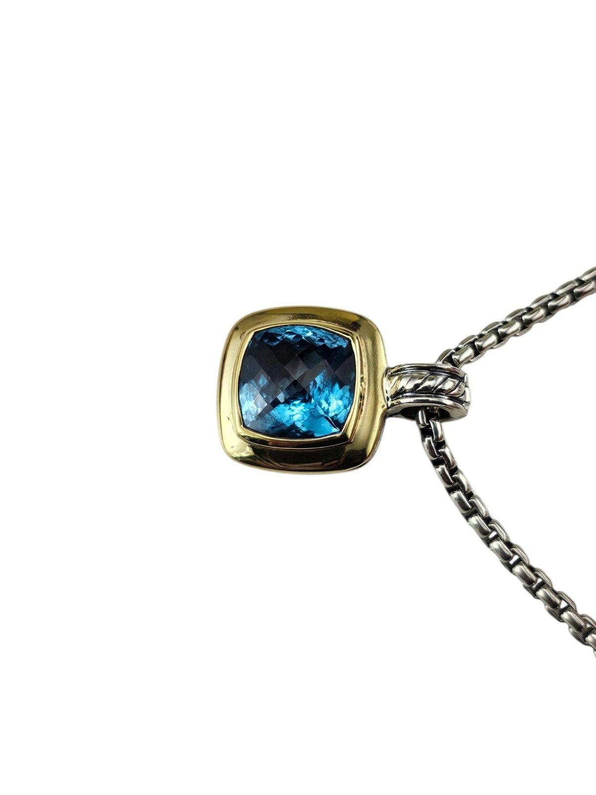 David Yurman Sterling Silver 18K Gold Blue Topaz Albion Pendant Necklace #25477