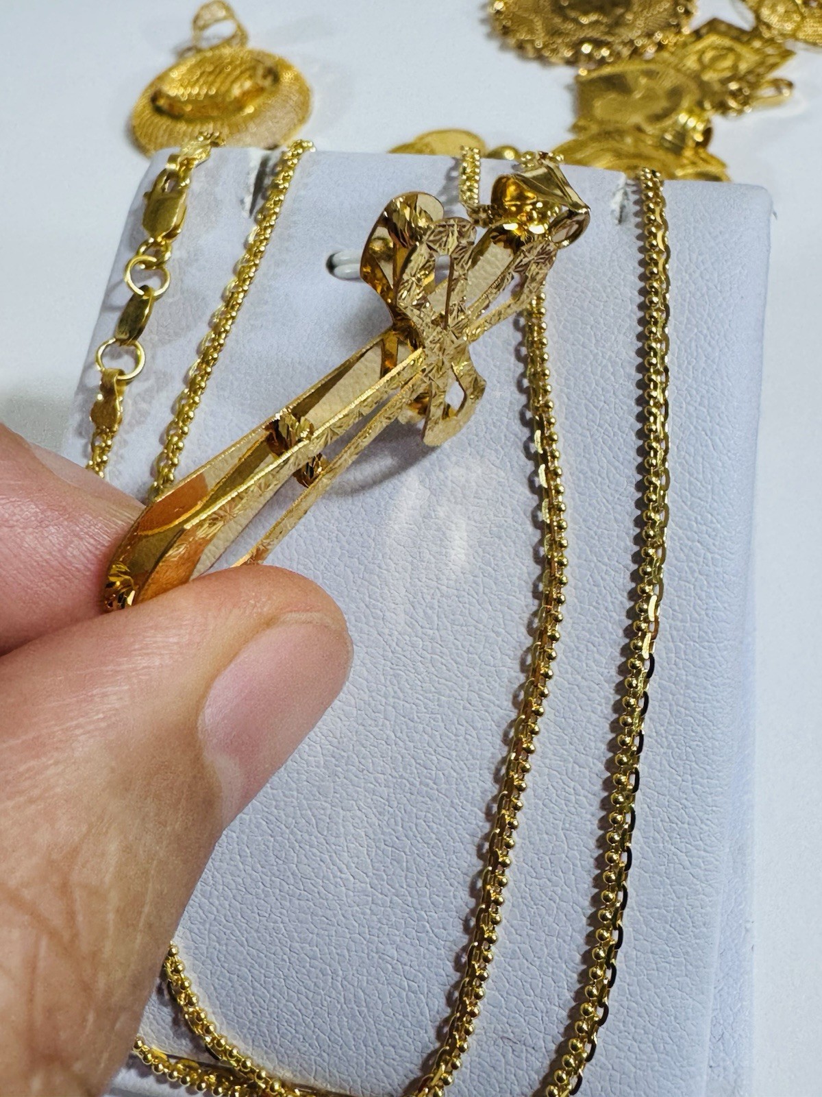 Saudi Dubai 22K Solid 916 Real Gold Cross Set Necklace 20” Long 9.55g 2.2mm