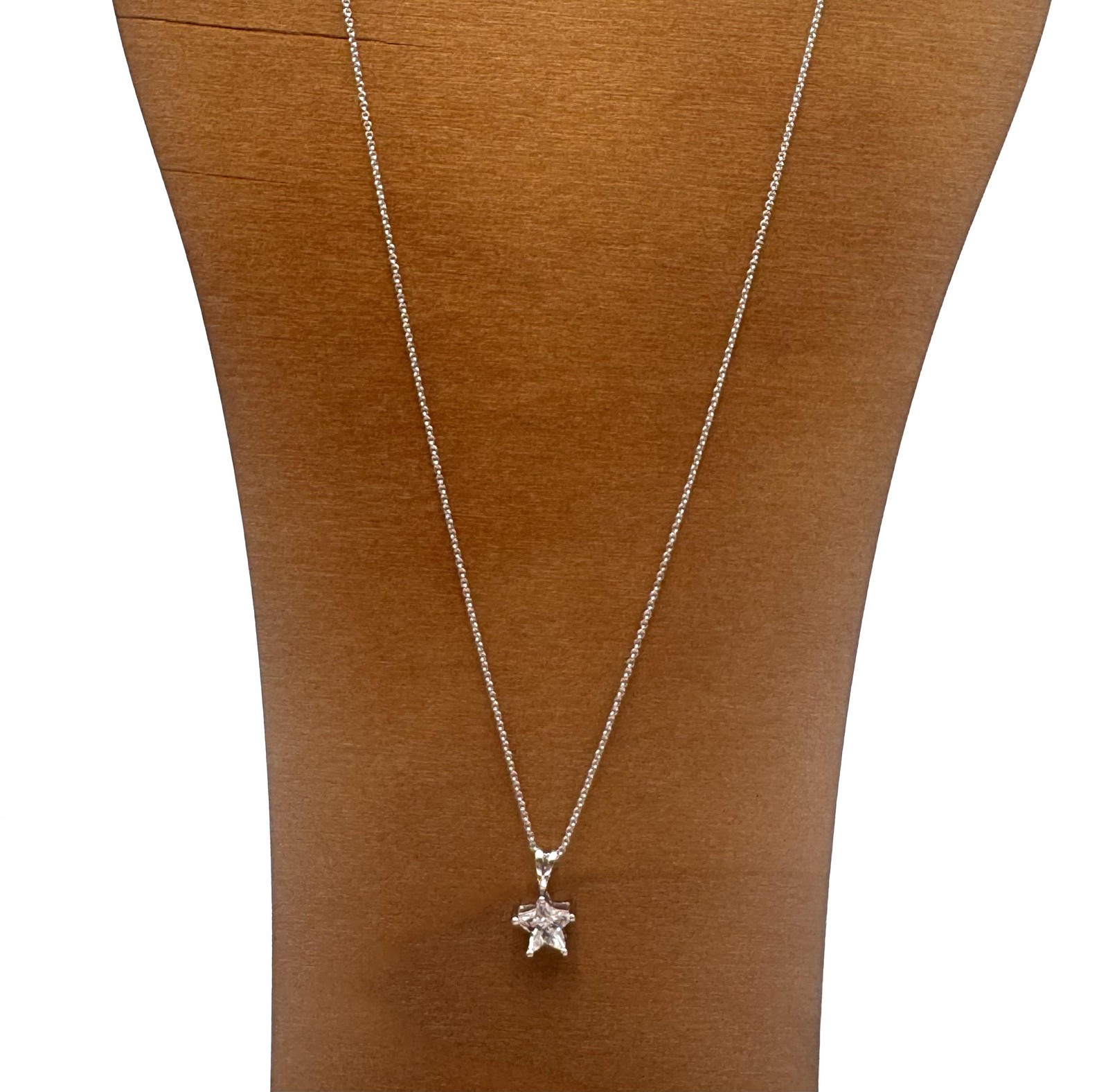 FAS Sterling Silver 925 Star Pendant Necklace Clear Stone 19in Womens Celestial