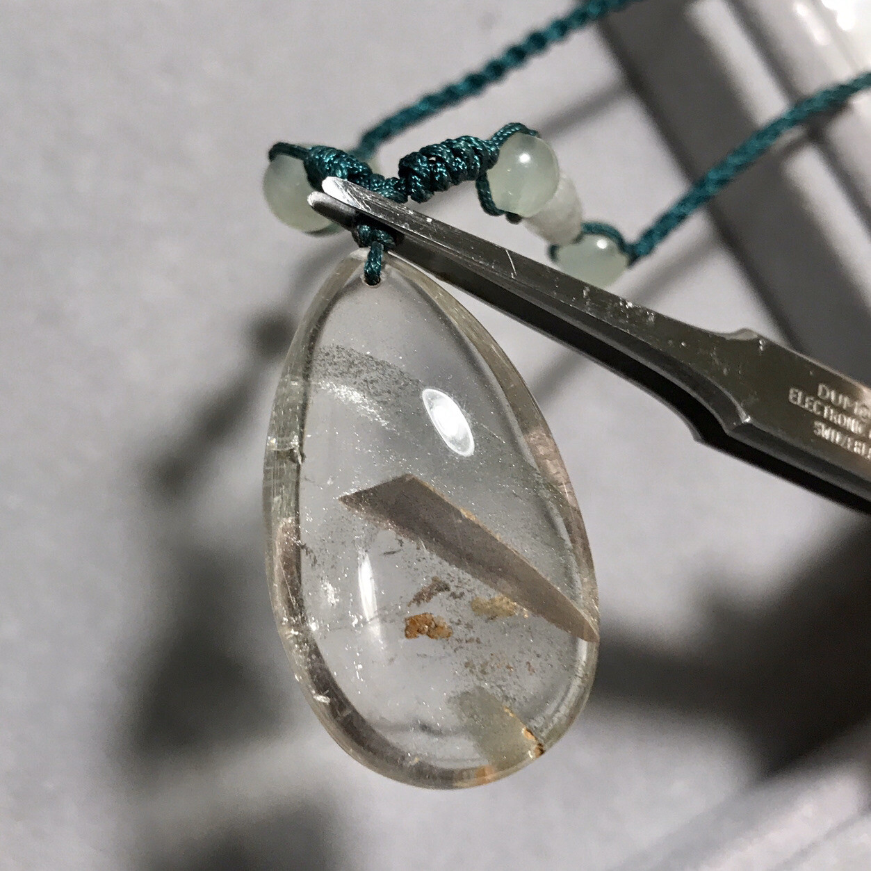 US SELLER Natural Green Phantom Quartz Pendant Teardrop Brazil Crystal Gem Stone