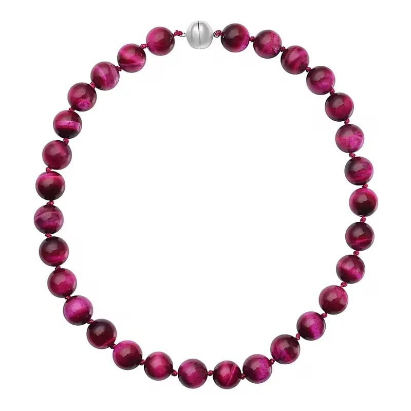 AAA+ South African Pink Tiger Eye Gemstone Beads Necklace In 925 Silver Jewelry