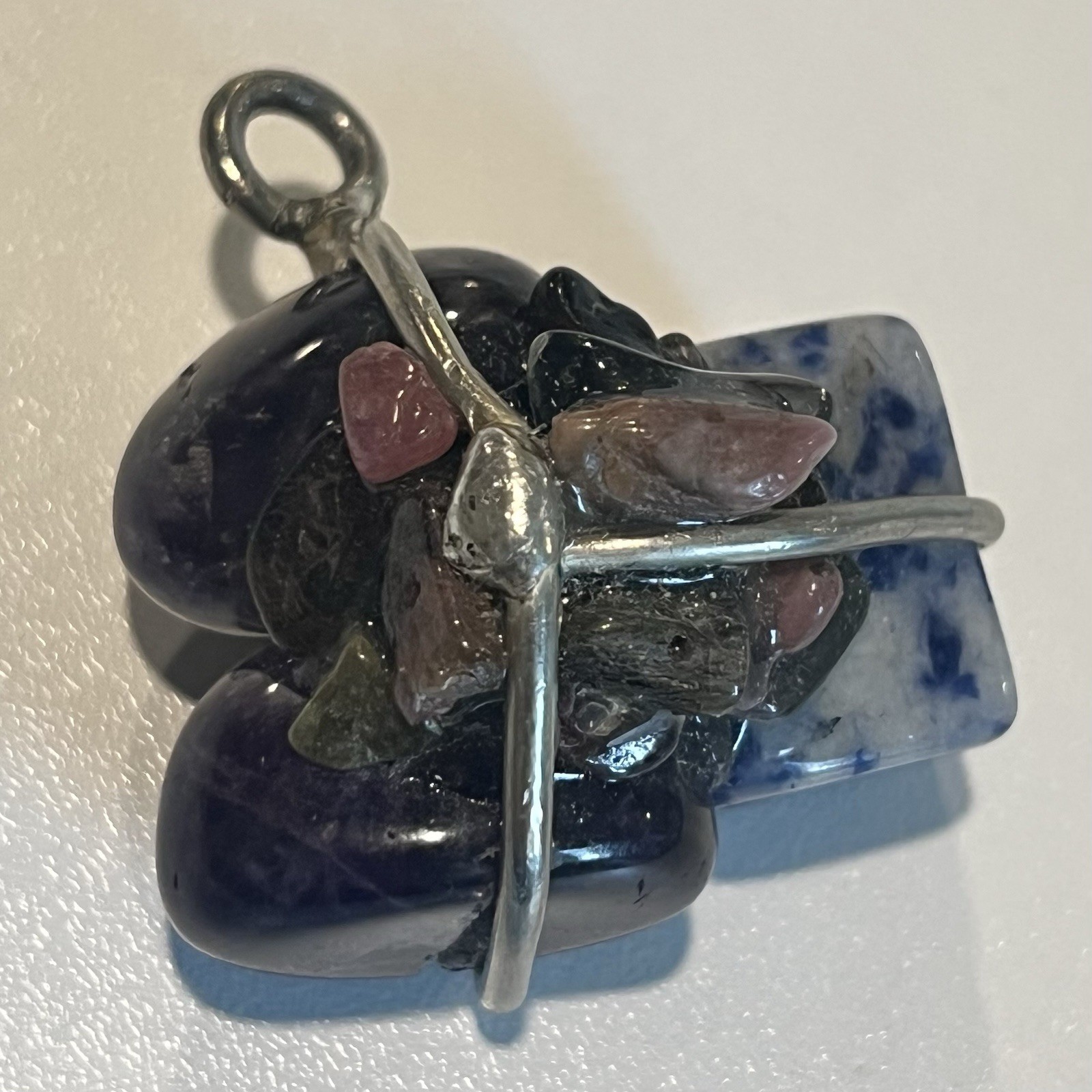 Vintage Sterling Silver Multi Natural Gemstone Healing Handmade Cluster Pendant