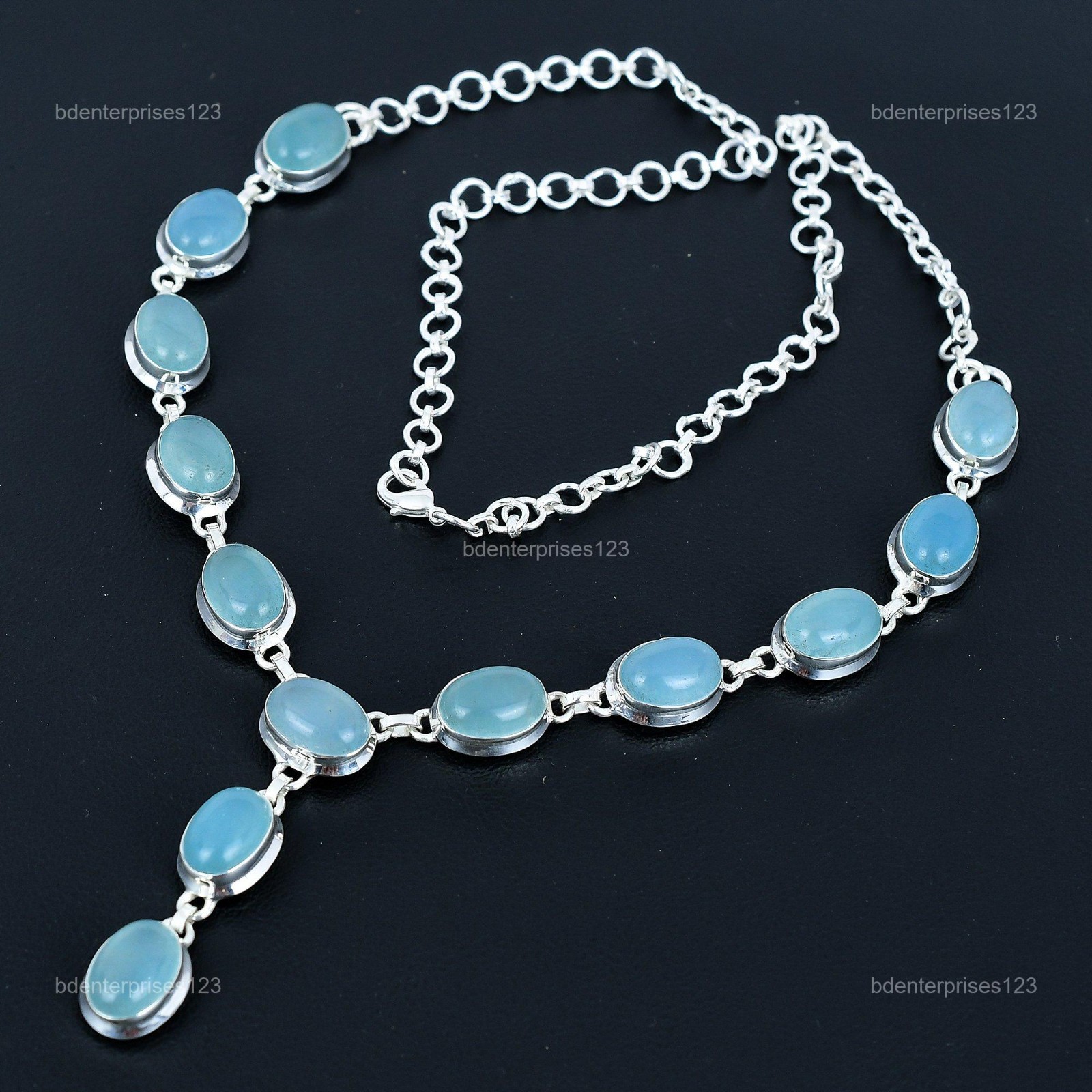 Halloween Deal Natural Aquamarine Birthday Chain Anniversary Necklace 925 Silver