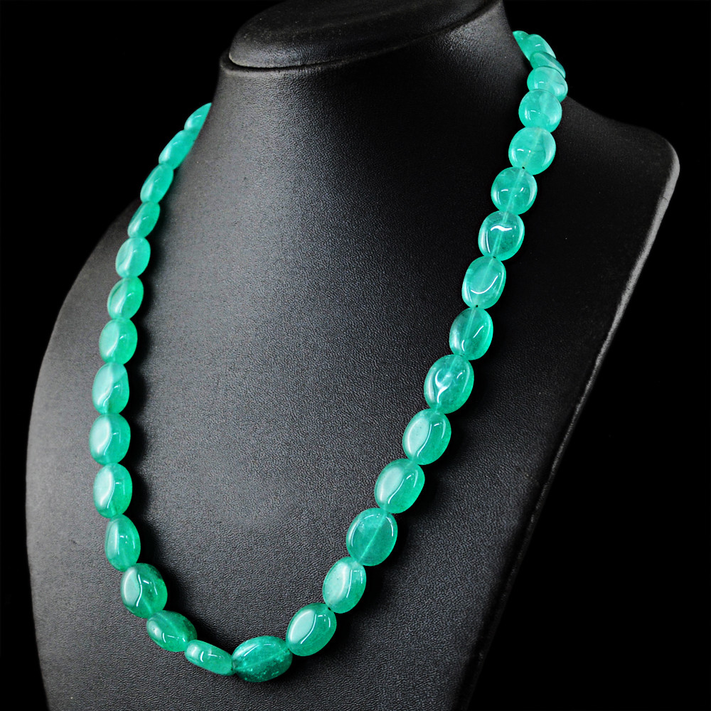 315.00 Cts Earth Mined Single Strand ENHANCED Emerald Oval Beads Necklace (DG)