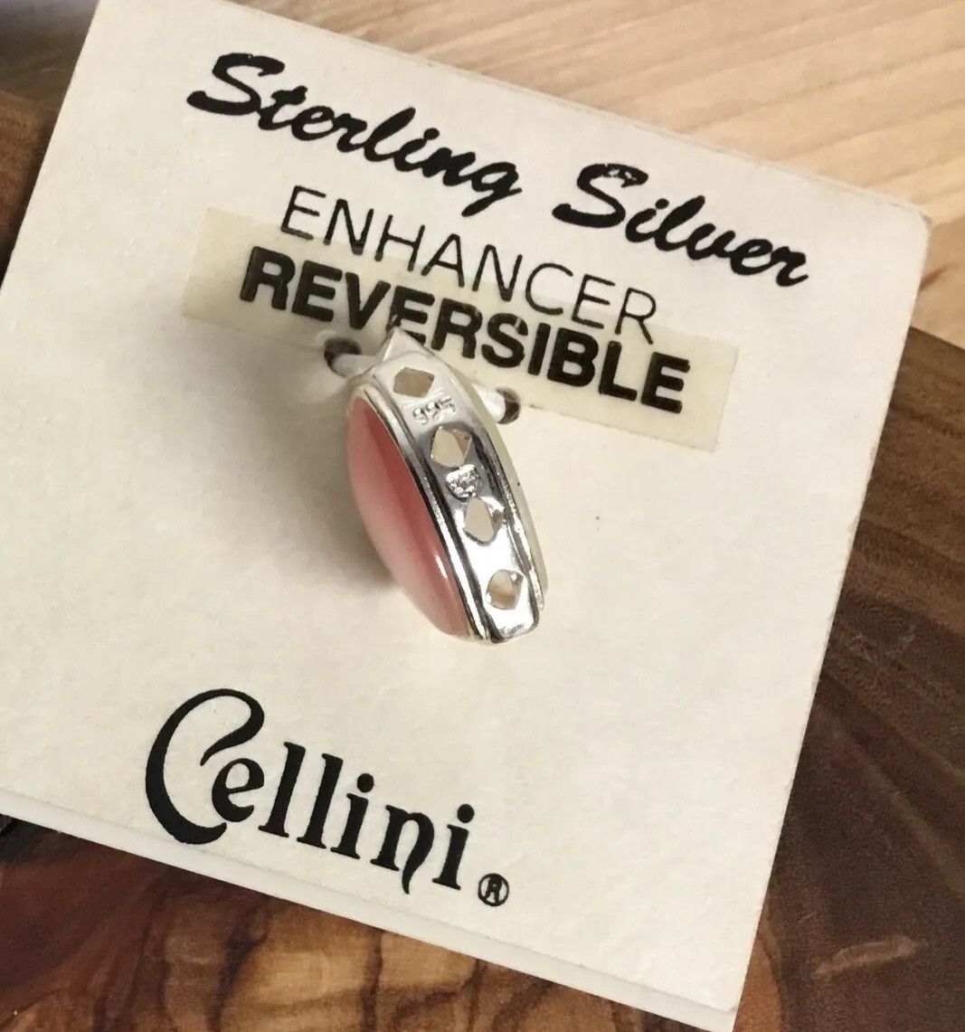 Sterling Silver Heart Reversible White Pink Cellini Enhancer Pendant Charm NEW