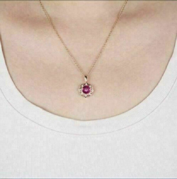 3Ct Round Cut Pink Ruby & Diamond Pendant Necklace 14K Rose Gold Over
