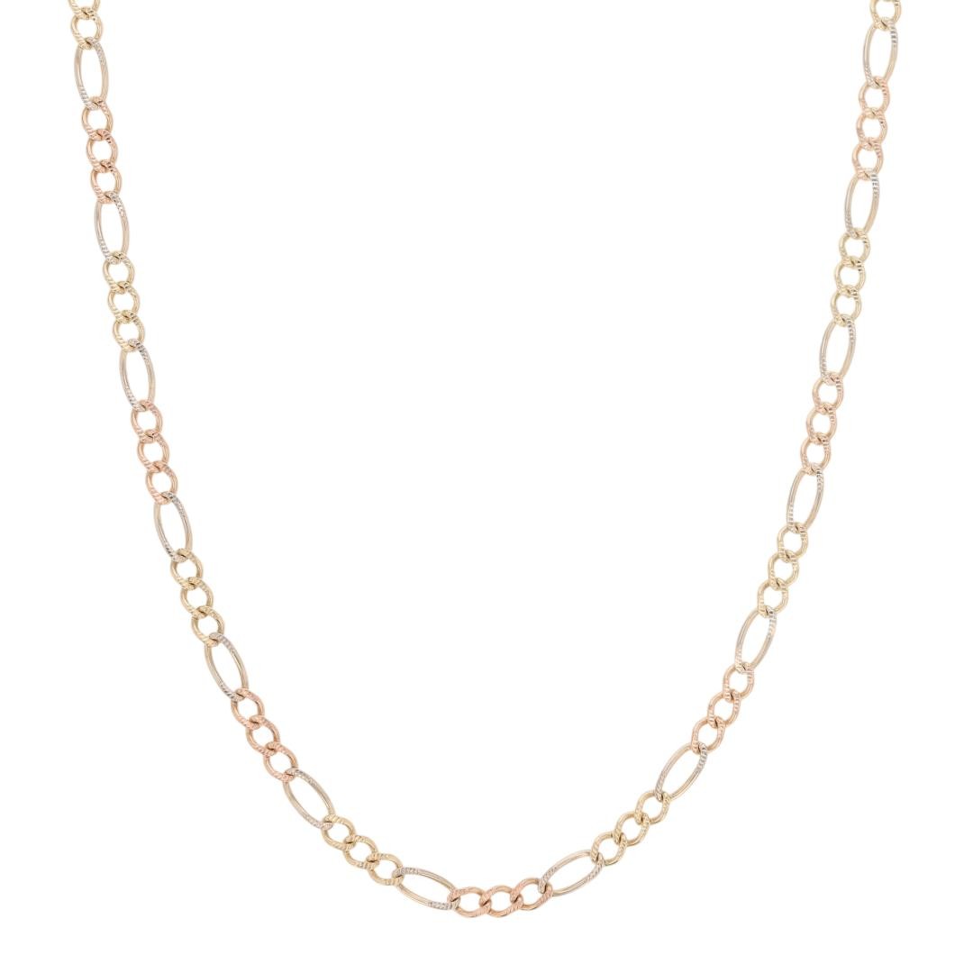 2.7mm Textured Figaro Link Chain 24.5″ Necklace 10k Multi-Tone Gold 5.33 Grams