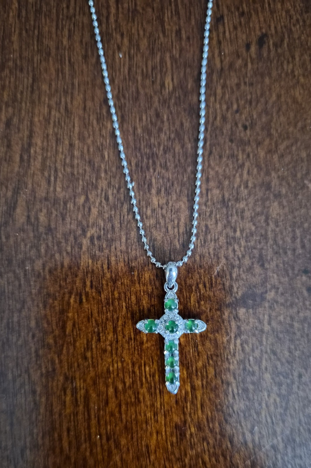 Natural Tiny Green Jadeite Cross pendant necklace in 925 Sterling Silver setting