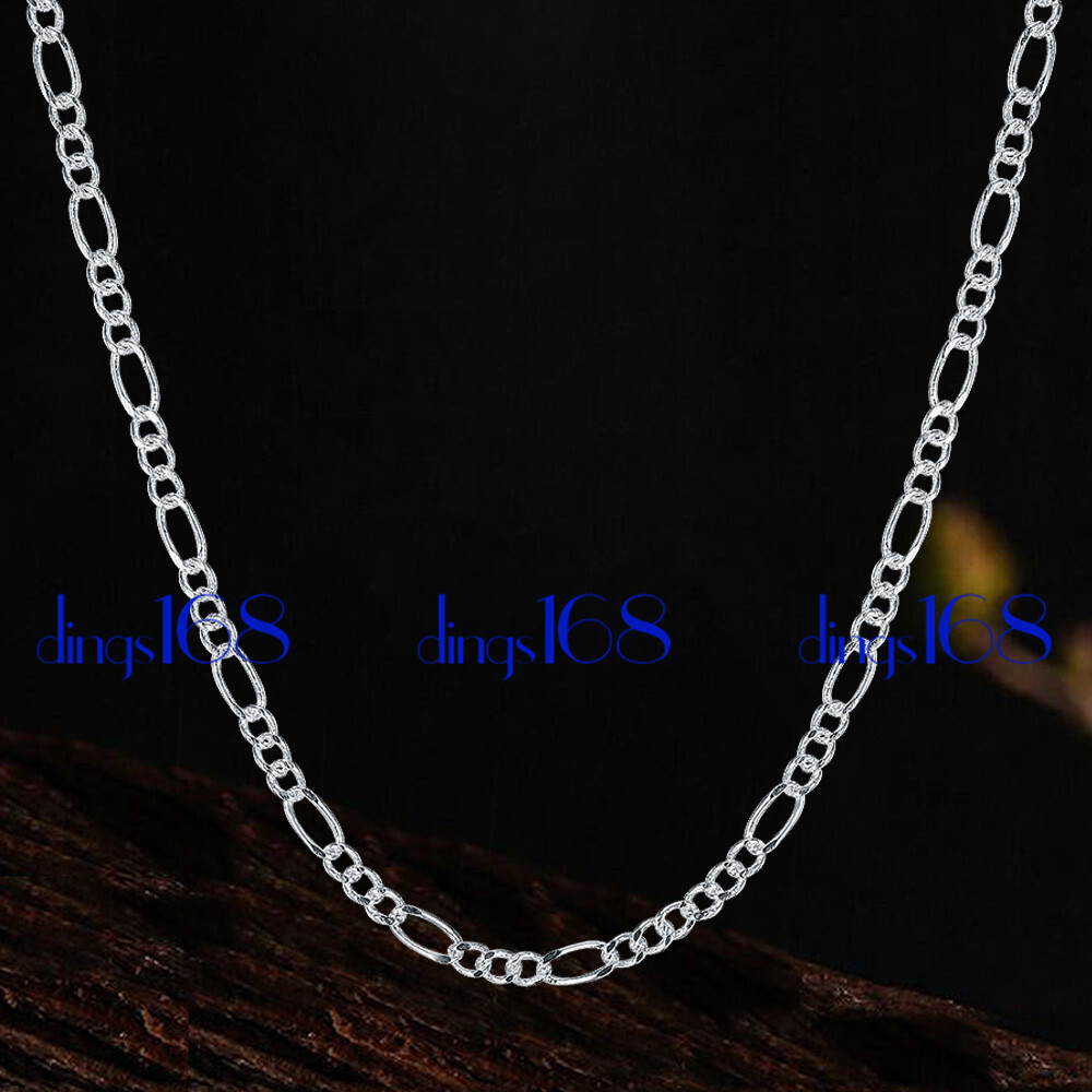 Unisex Solid 925 Sterling Silver 20inch 3.8mm Italian Figaro Chain Necklace G139