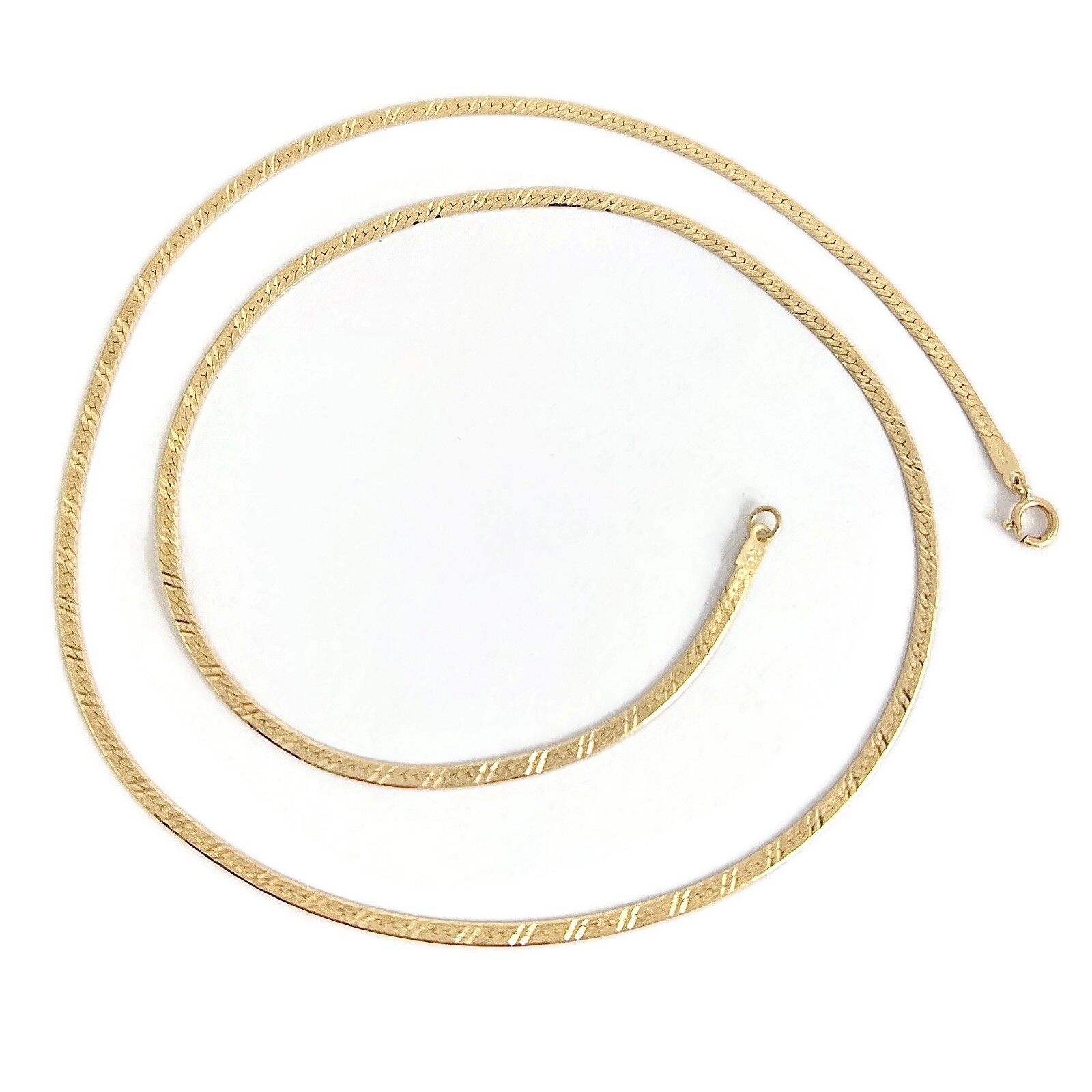 Italian Flat Herringbone Chain Necklace 14K Yellow Gold 16 Inch, 1.8 mm, 2.58 Gr