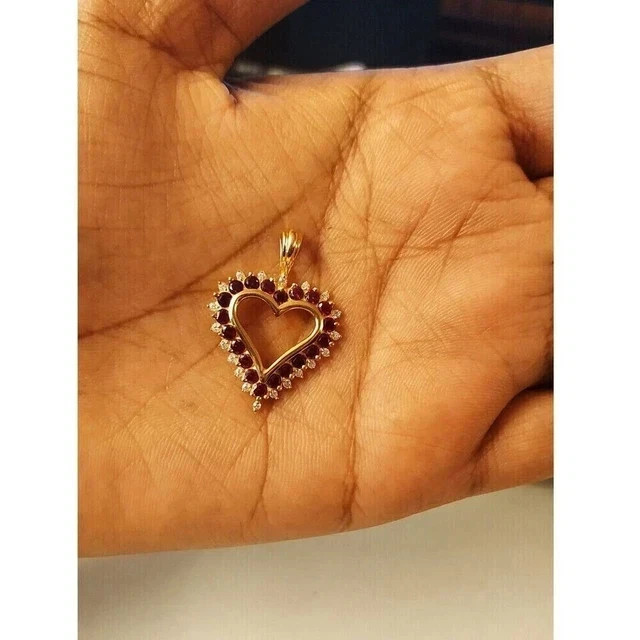1.22Ct Round Cut Lab-Created Diamond Ruby Heart Pendant 14K Yellow Gold Plated