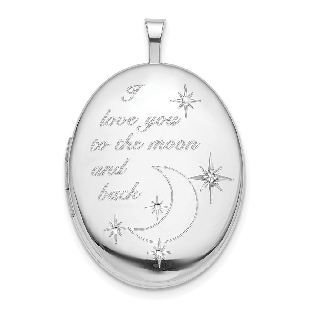 Sterling Silver Rhodium-plated 20mm LOVE TO THE MOON Diamond Oval Locket Pendant