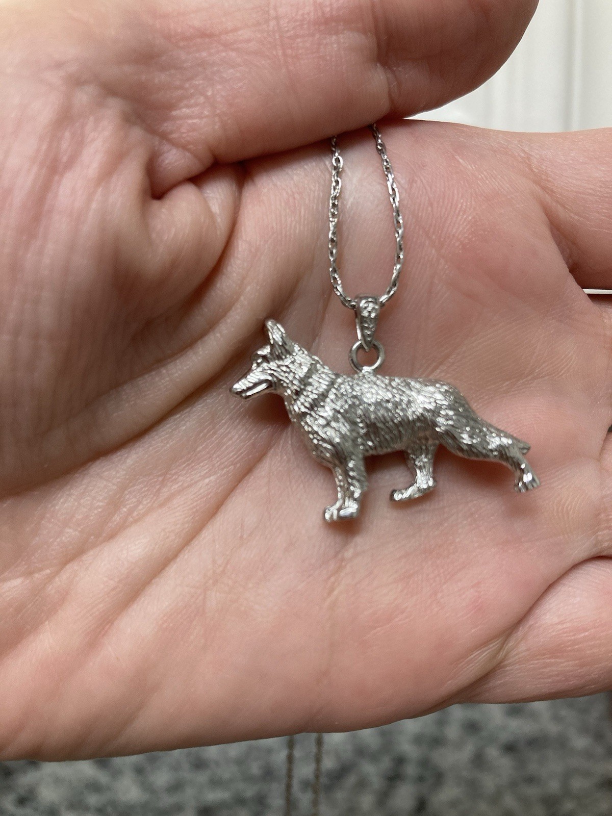 Sterling Silver German Shepard Diamond Necklace