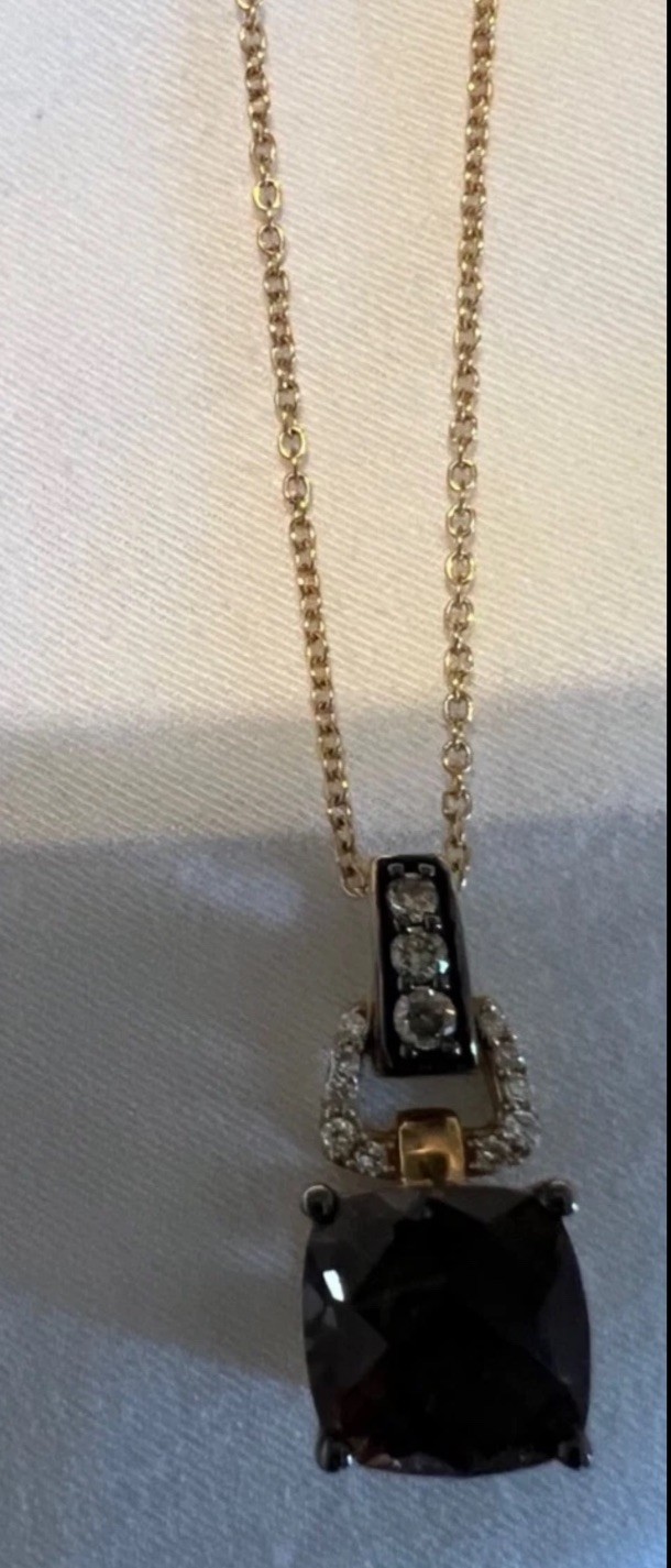Le Vian 14kt Gold Diamond & Smoky Quartz Cushion Cut Pendant Necklace
